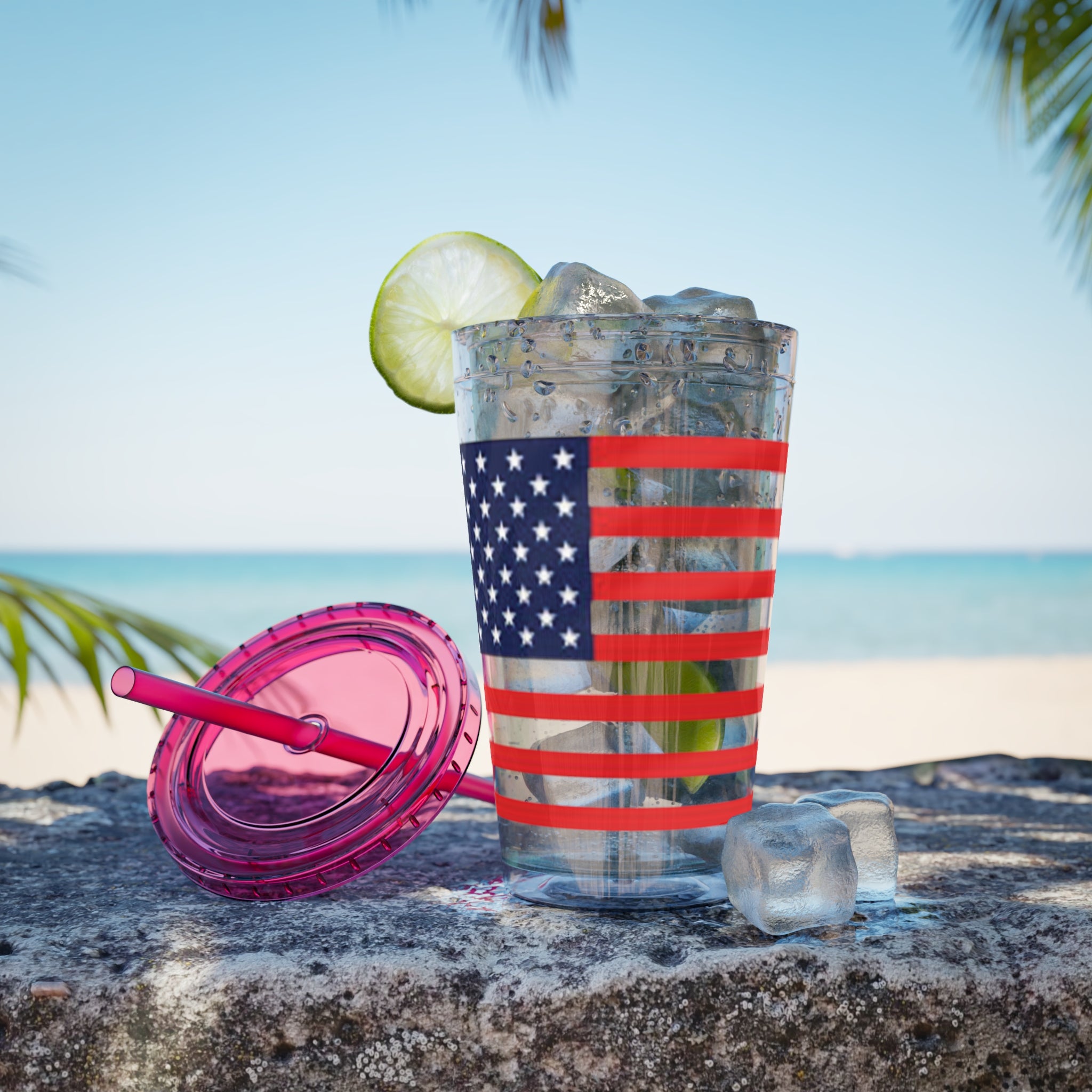 American Flag 16oz Tumbler with Straw – Patriotic USA Travel Cup