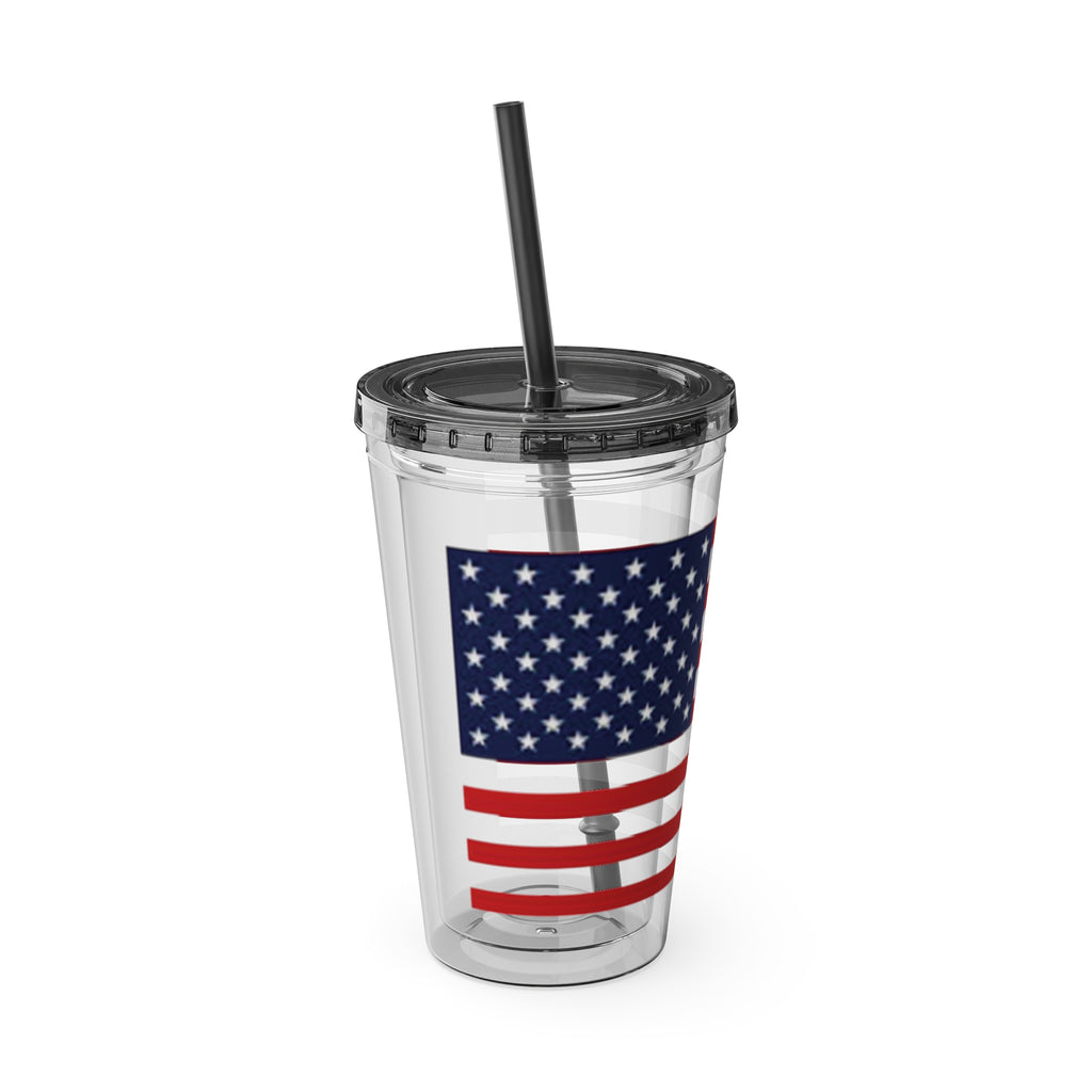 American Flag 16oz Tumbler with Straw – Patriotic USA Travel Cup