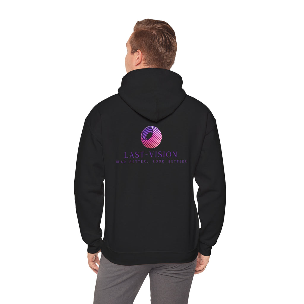 Last Vision Gradient Orb Hoodie — Retro Vaporwave Logo Pullover