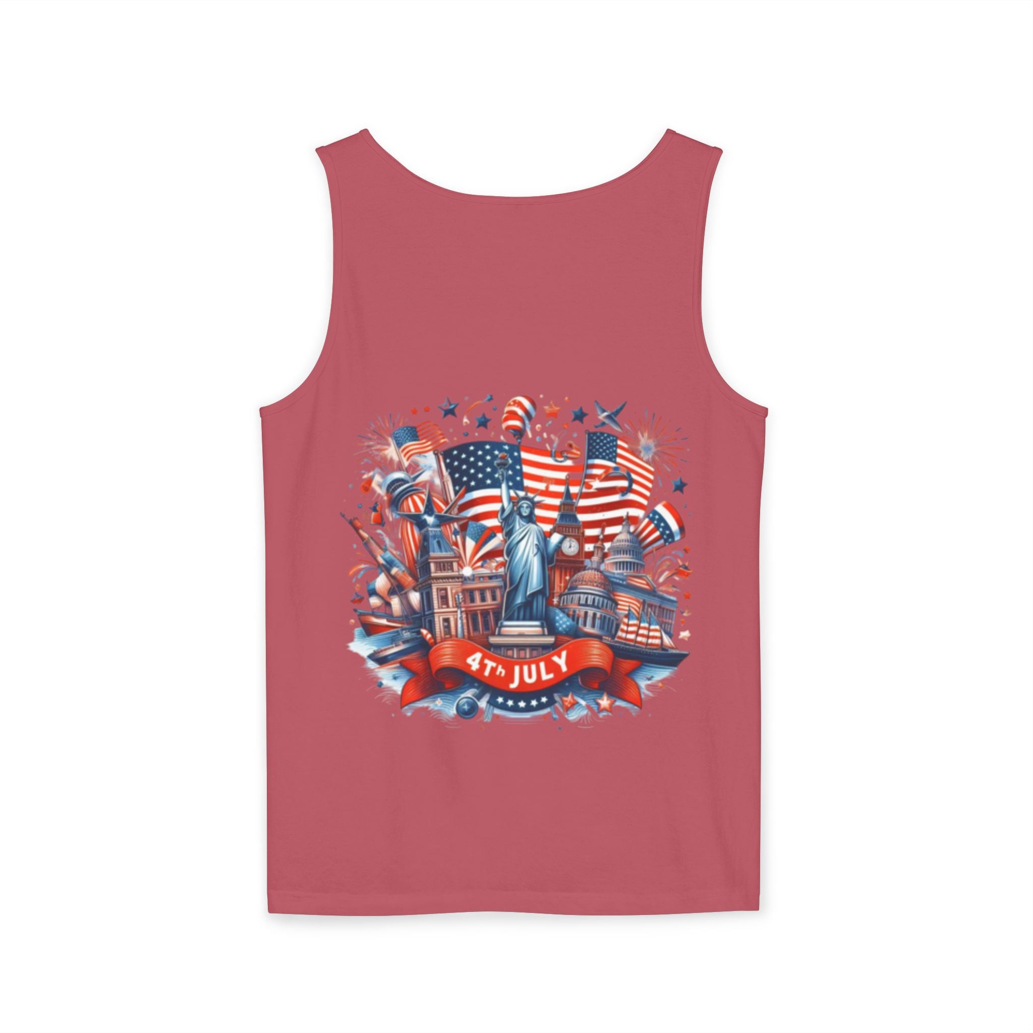 4th of July Patriotic Tank Top — USA Flag & Statue of Liberty Design