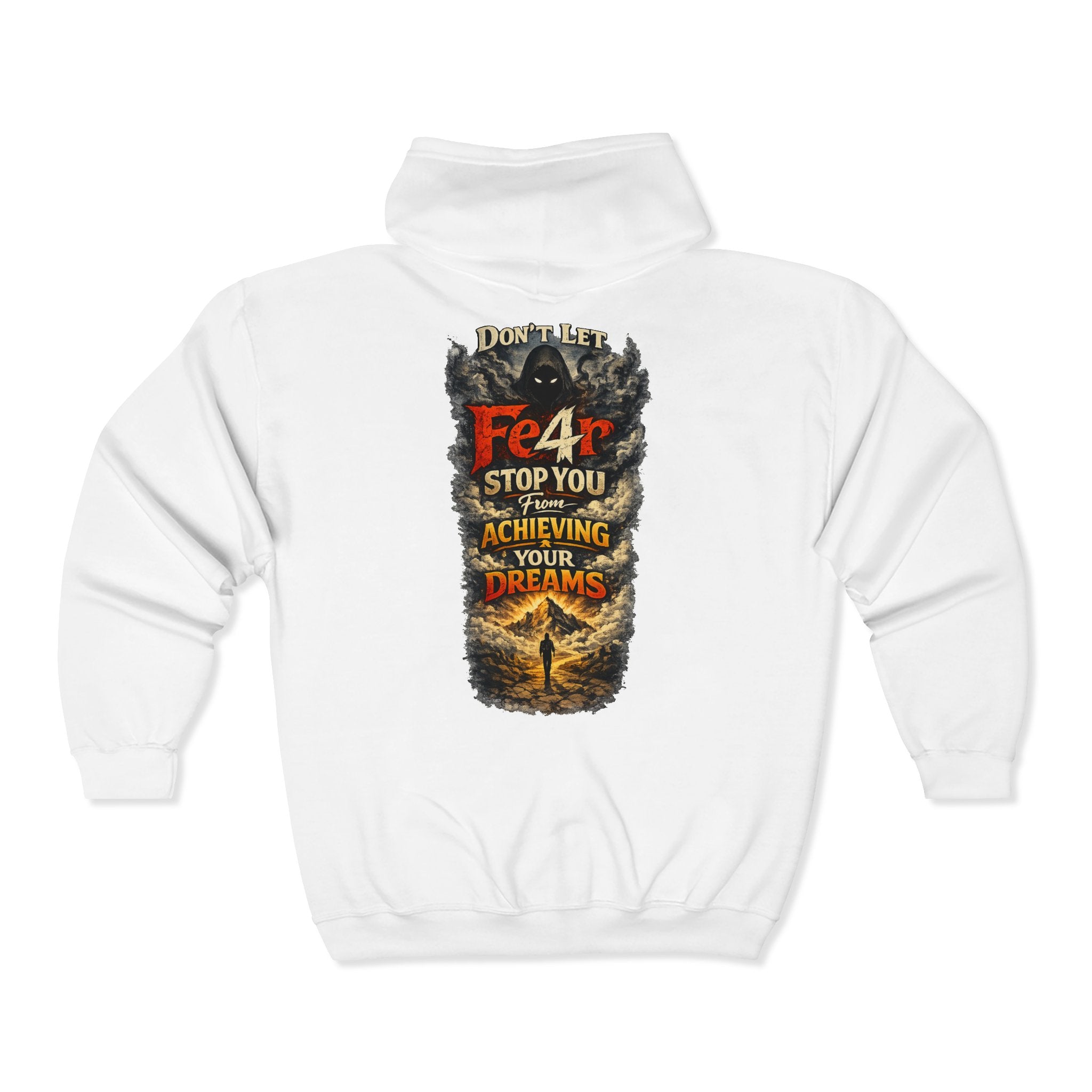 Full-Zip Hoodie — "Never Fear" Inspirational "Don't Let Fear Stop You" Motivational Zip-Up
