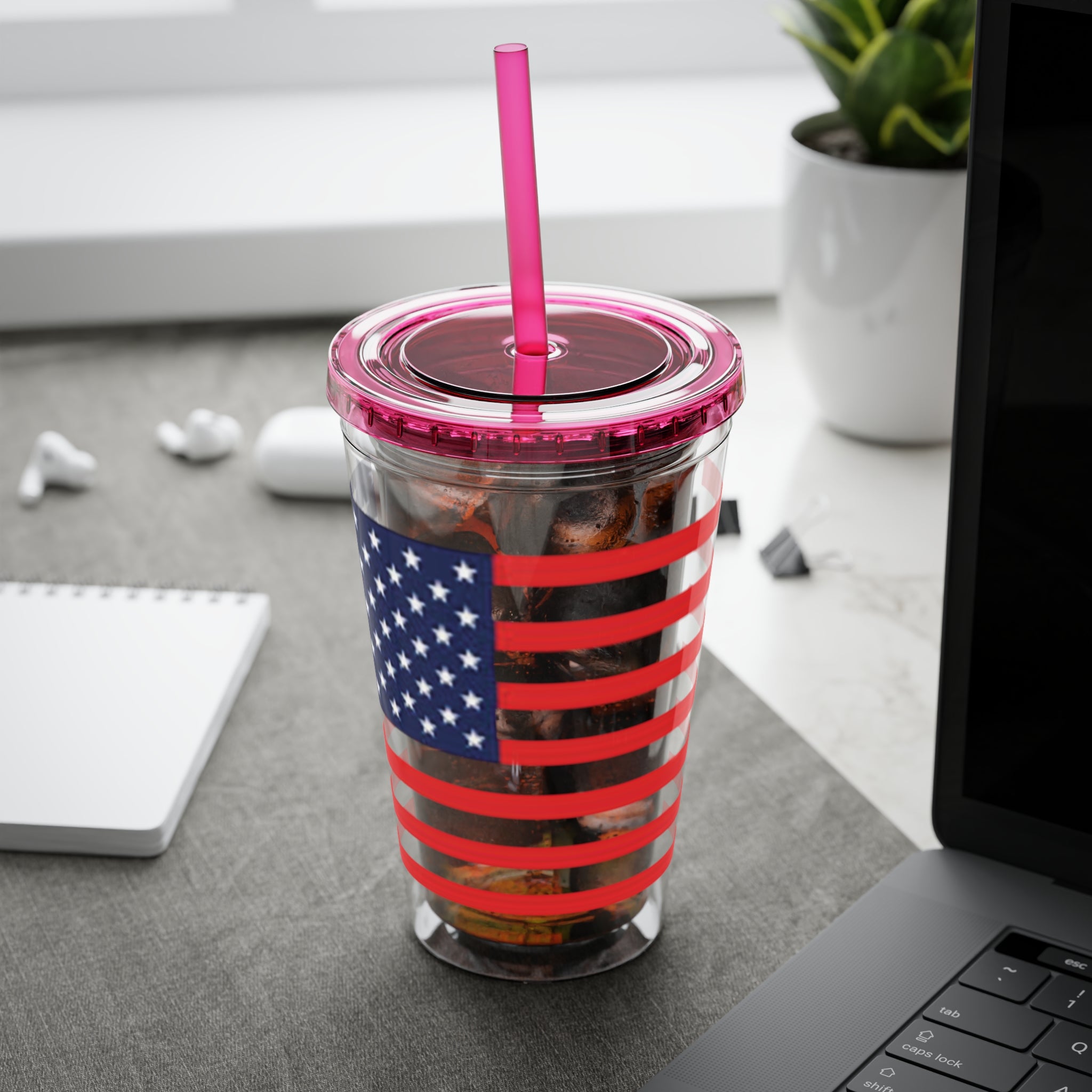 American Flag 16oz Tumbler with Straw – Patriotic USA Travel Cup