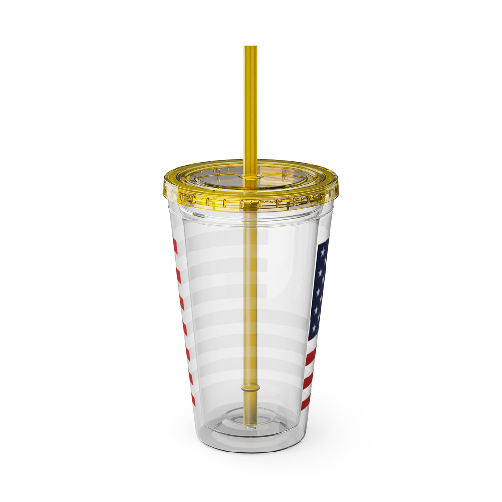 American Flag 16oz Tumbler with Straw – Patriotic USA Travel Cup