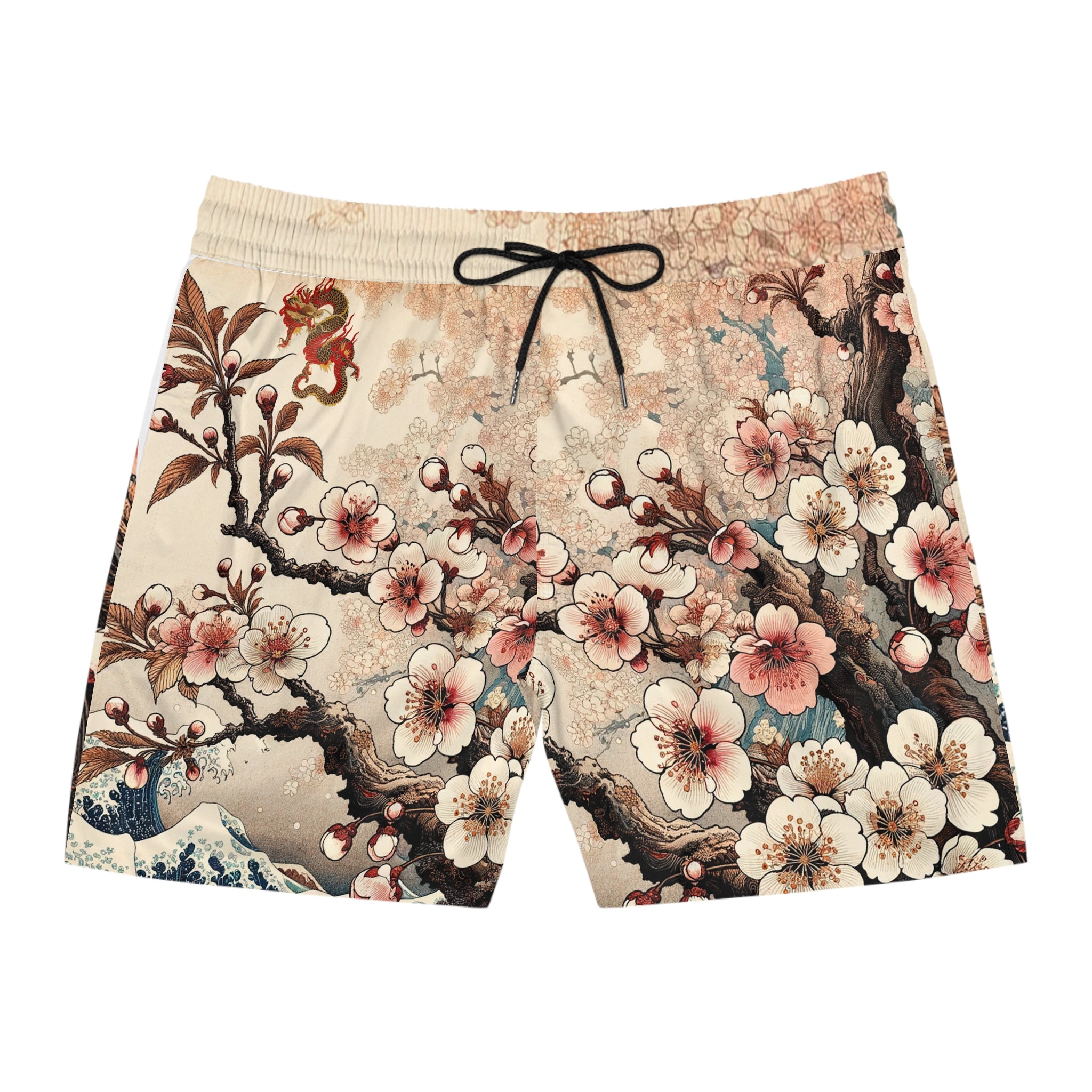 Floral Wave Swim Shorts — Vintage Japanese Cherry Blossom Boardshorts