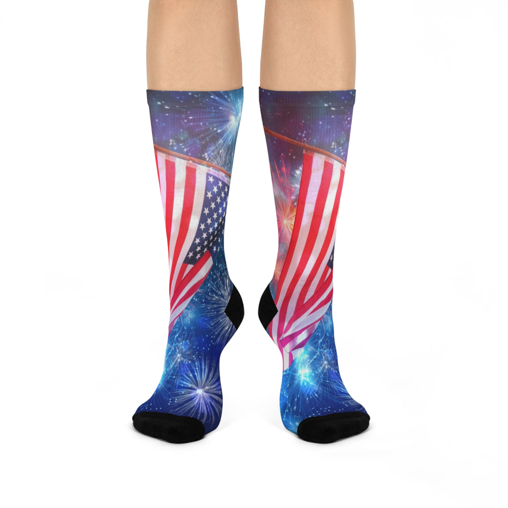 American Flag Fireworks Cushioned Crew Socks — 4th of July Patriotic Socks