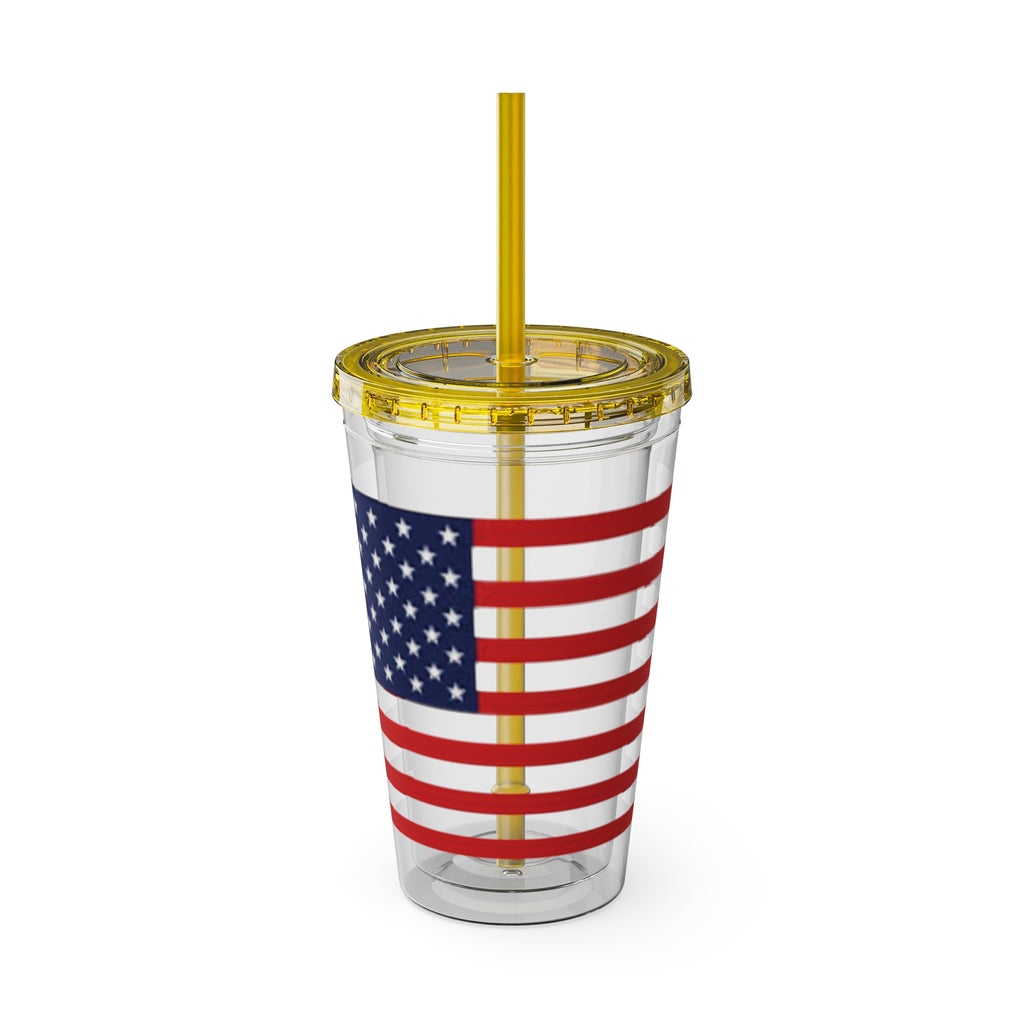 American Flag 16oz Tumbler with Straw – Patriotic USA Travel Cup