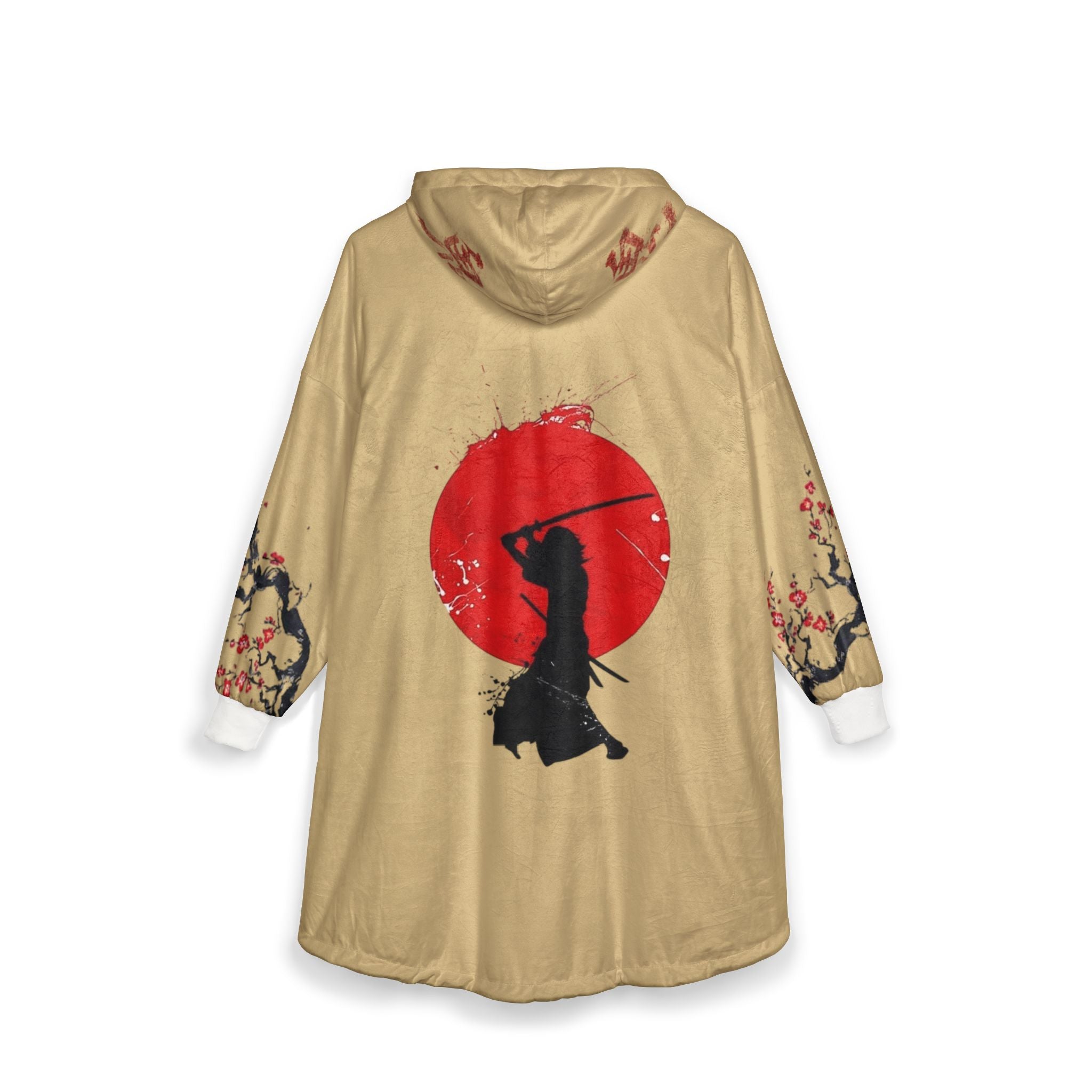 Samurai Dragon Hooded Blanket - Japanese Red Sun Warrior Design