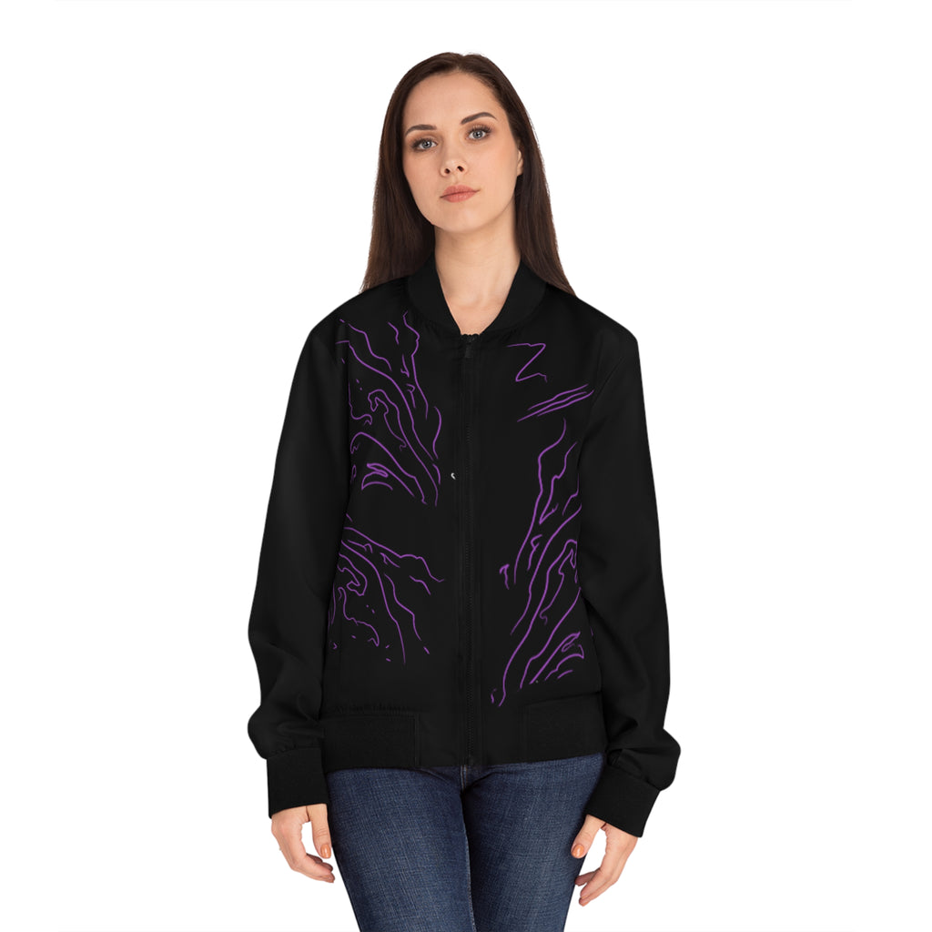 Anime solo leveling Swordswoman Bomber Jacket — Black & Purple Graphic