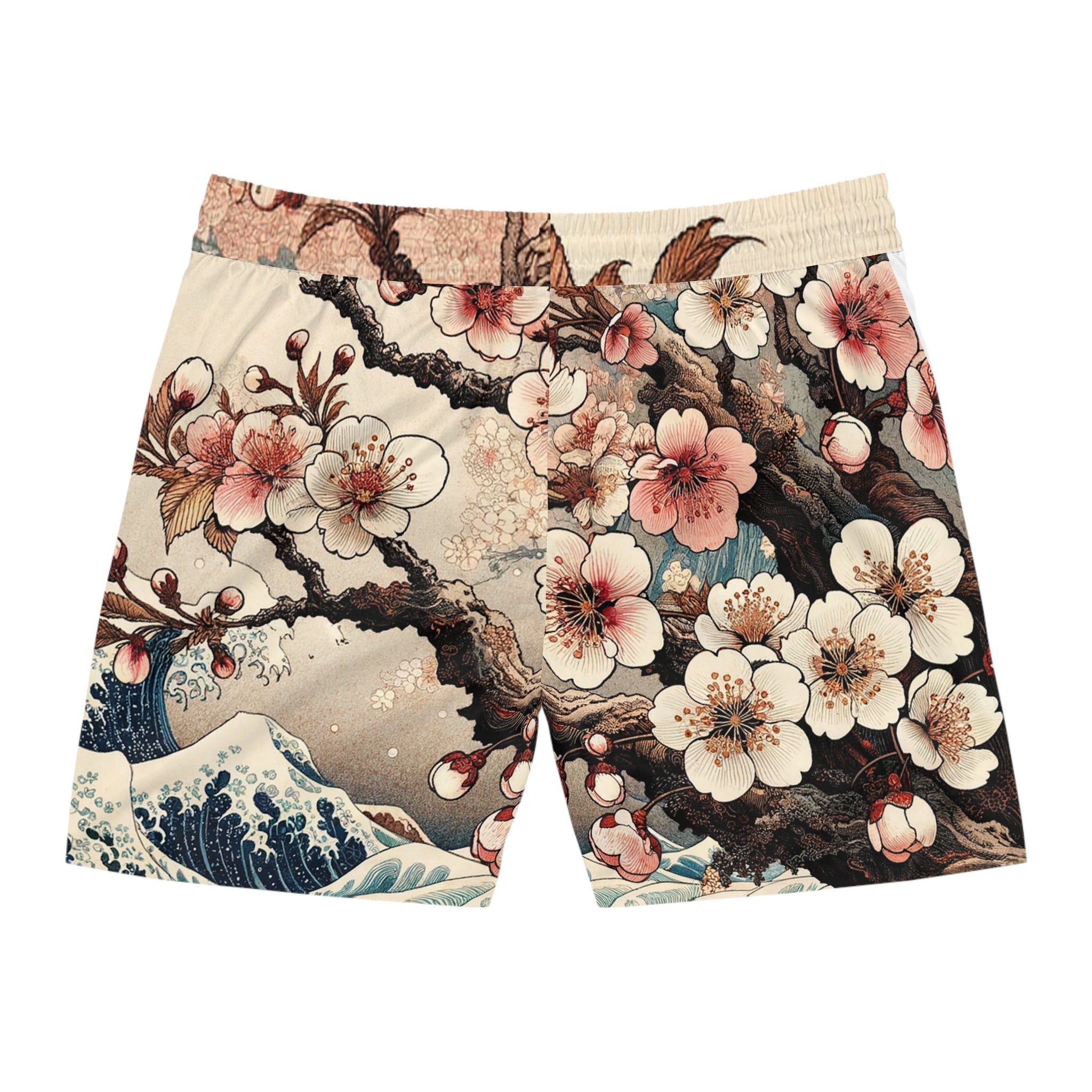 Floral Wave Swim Shorts — Vintage Japanese Cherry Blossom Boardshorts