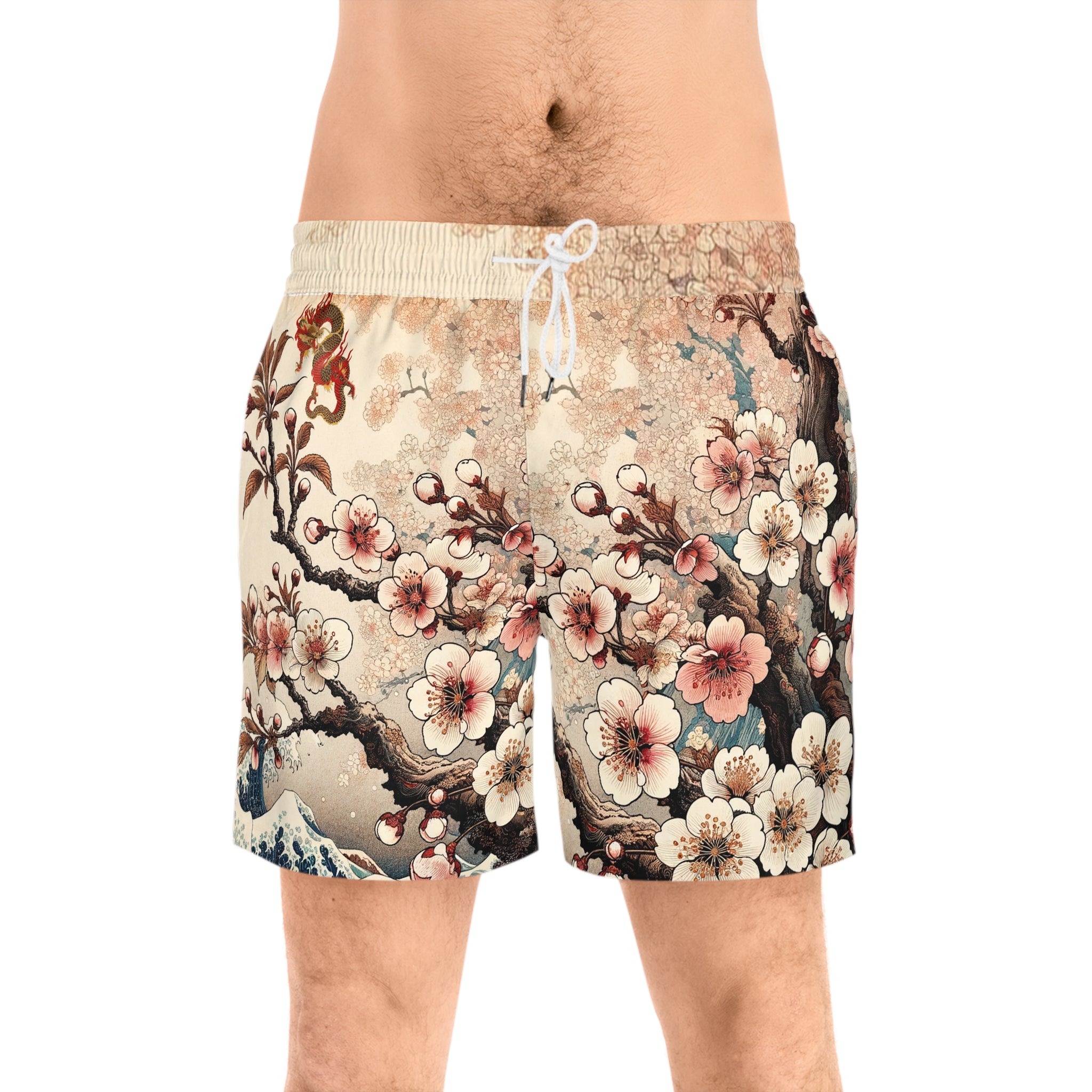 Floral Wave Swim Shorts — Vintage Japanese Cherry Blossom Boardshorts