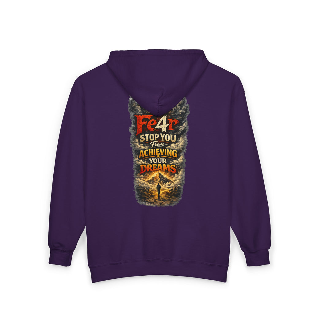 Full-Zip Hoodie — "Never Fear" Inspirational "Don't Let Fear Stop You" Motivational Zip-Up