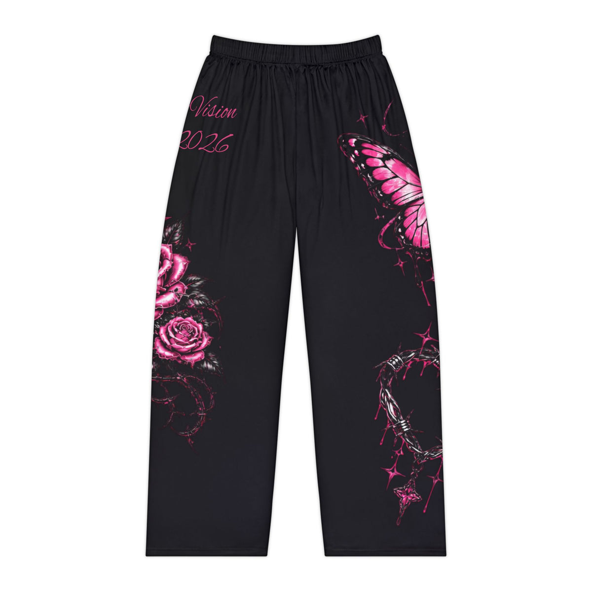 Women's Black Butterfly & Rose Pajama Pants — 'Live, Love, Dream' Lounge Sleepwear