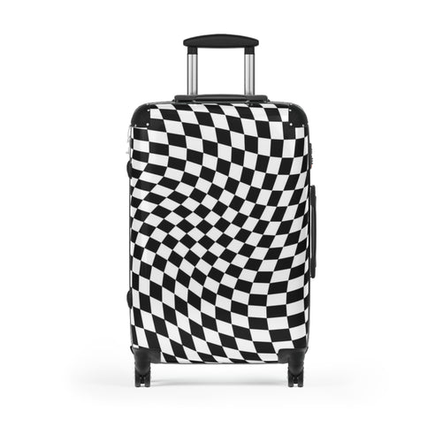 Checkerboard Optical-Illusion Suitcase — Travel Luggage
