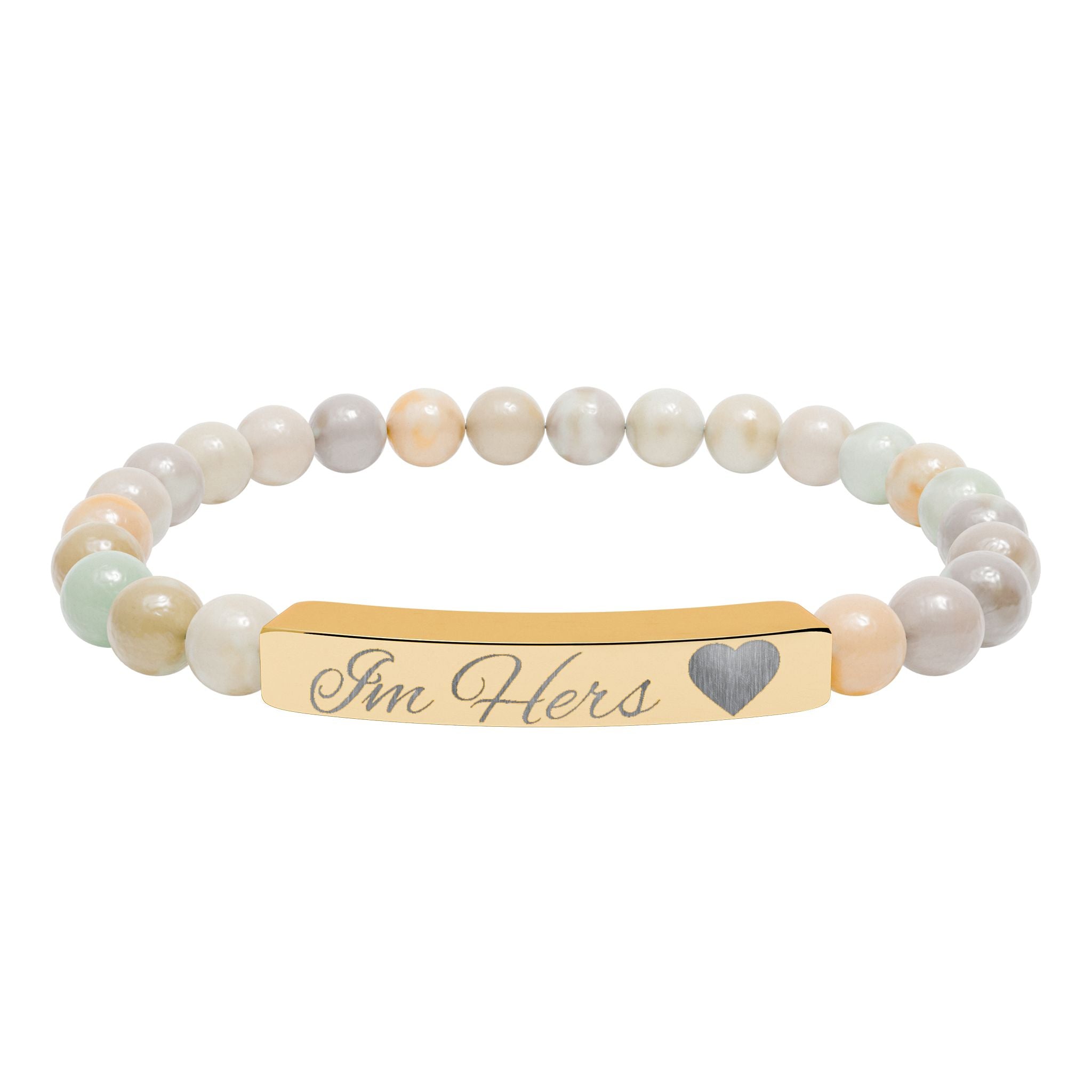 Engravable Natural Stone Bead Bar Bracelet — Personalized Heart Accent