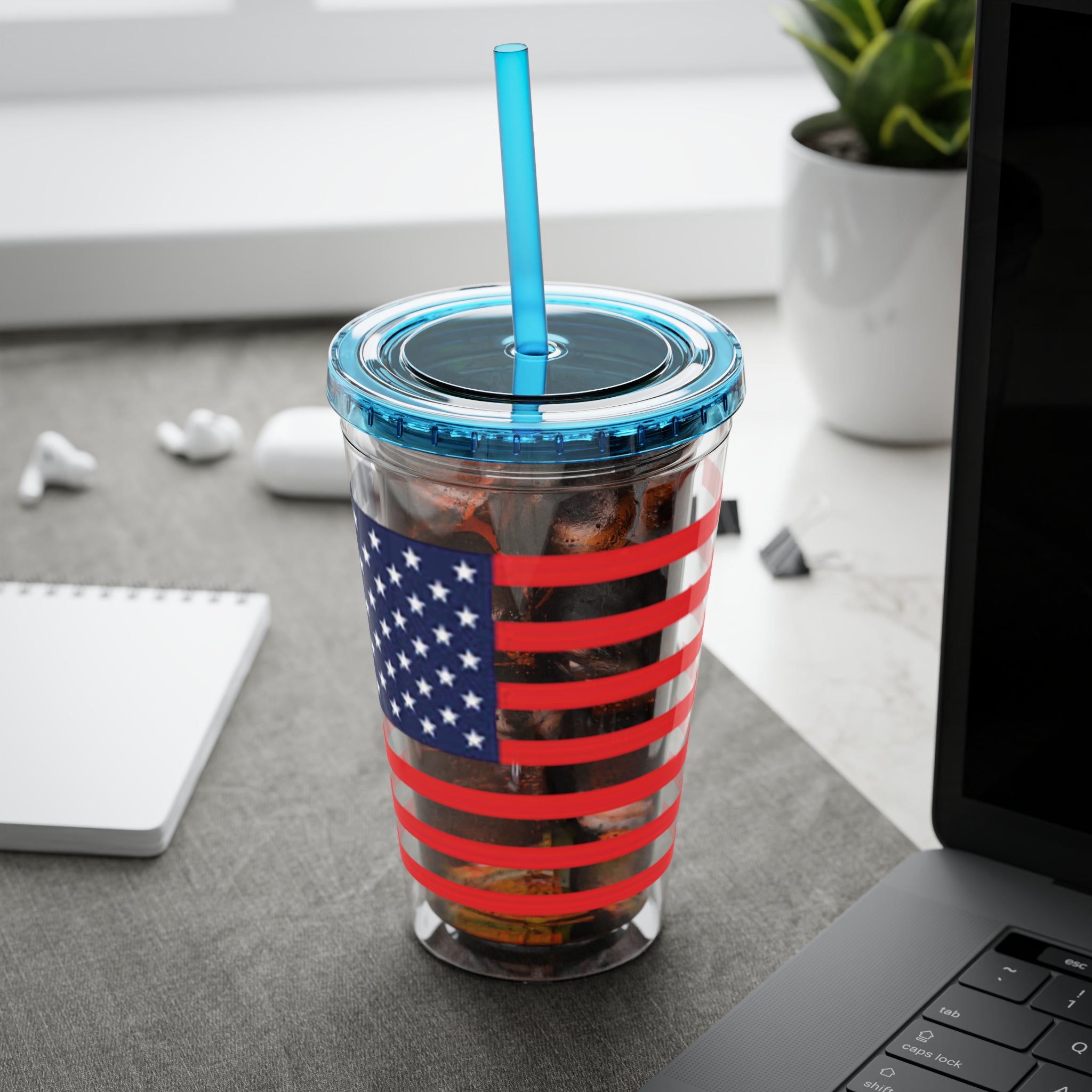 American Flag 16oz Tumbler with Straw – Patriotic USA Travel Cup