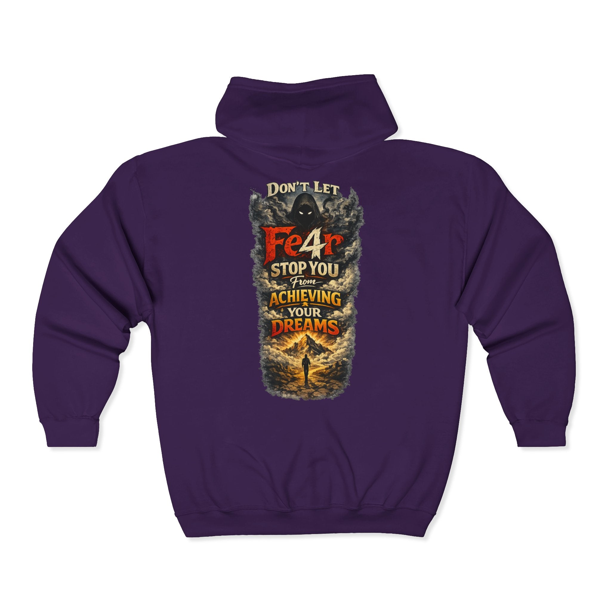 Full-Zip Hoodie — "Never Fear" Inspirational "Don't Let Fear Stop You" Motivational Zip-Up