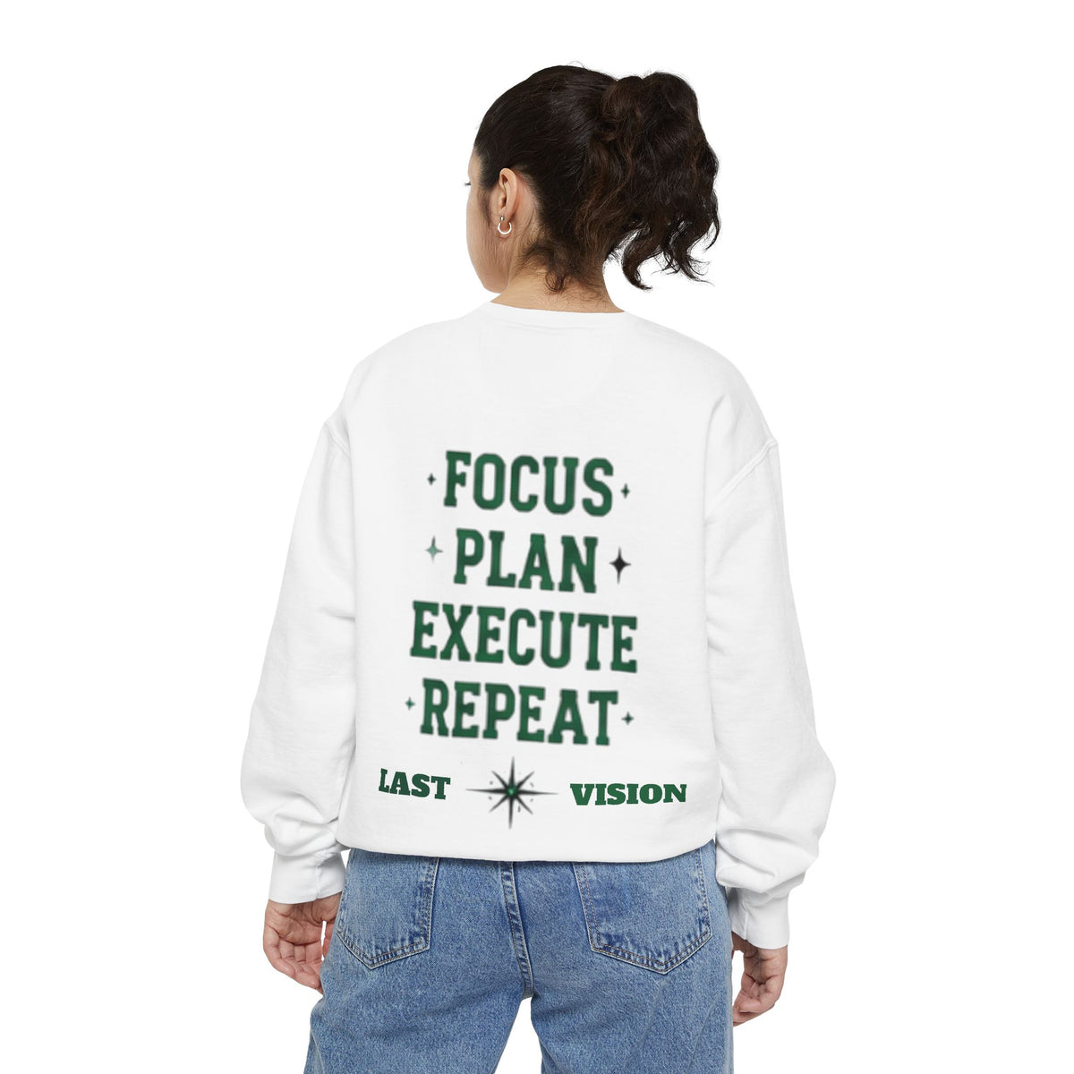 Discipline Sweatshirt — 'Discipline' Angel Graphic with 'Focus Plan Execute Repeat' Motivational Back