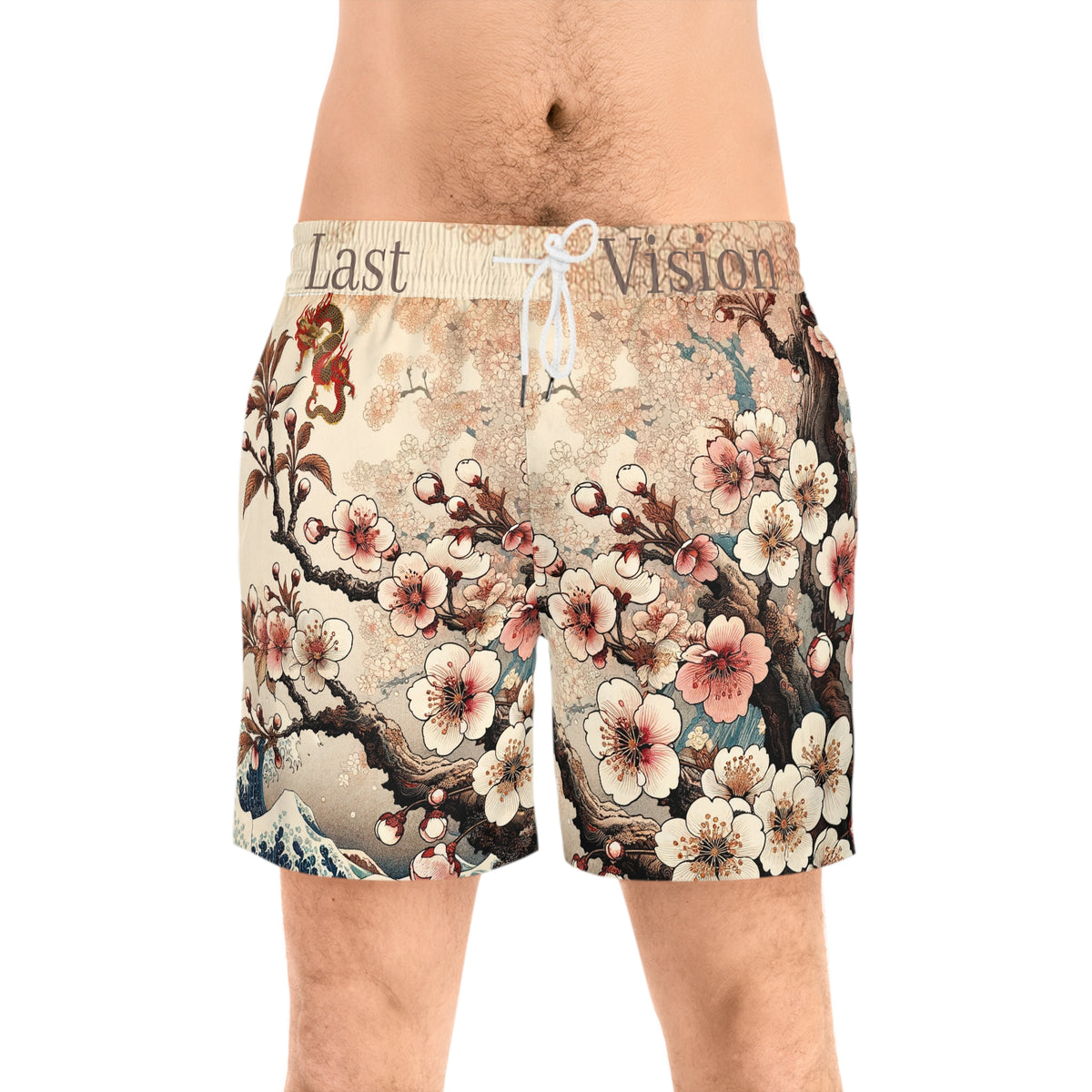 Floral Wave Swim Shorts — Vintage Japanese Cherry Blossom Boardshorts