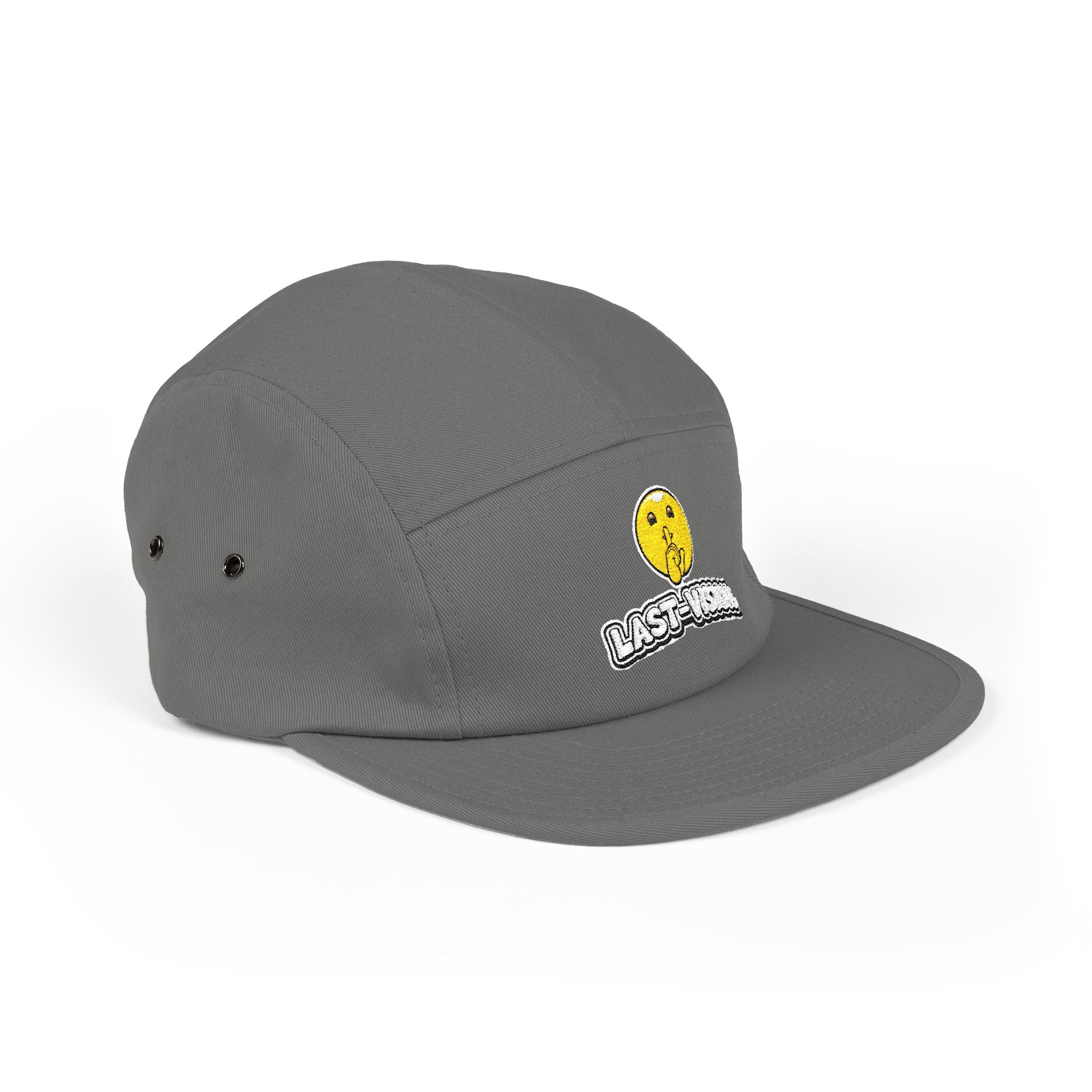 Last Vision Embroidered 5-Panel Cap — Retro Smiley Patch
