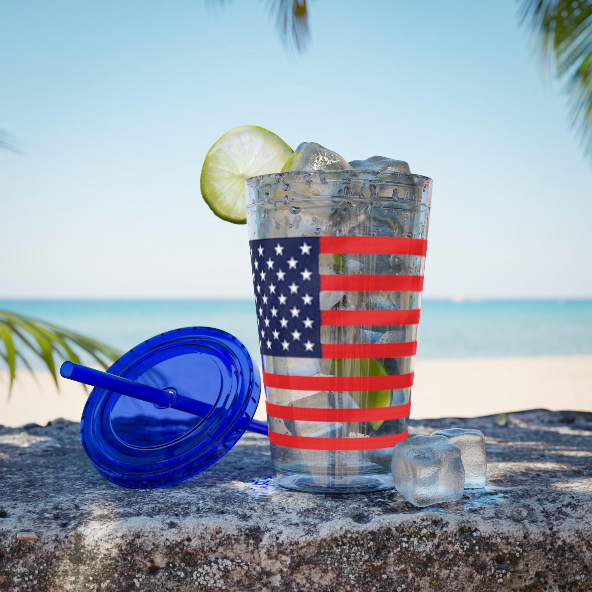 American Flag 16oz Tumbler with Straw – Patriotic USA Travel Cup