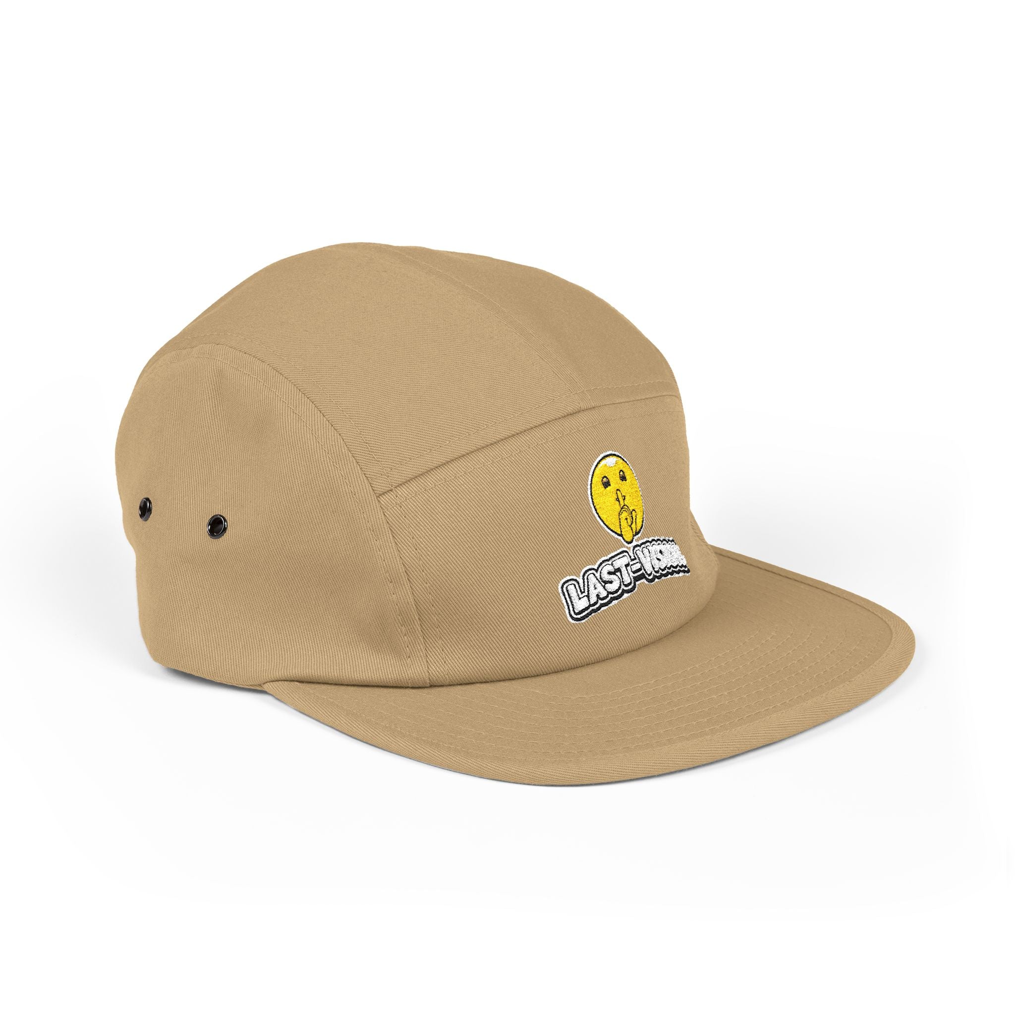 Last Vision Embroidered 5-Panel Cap — Retro Smiley Patch
