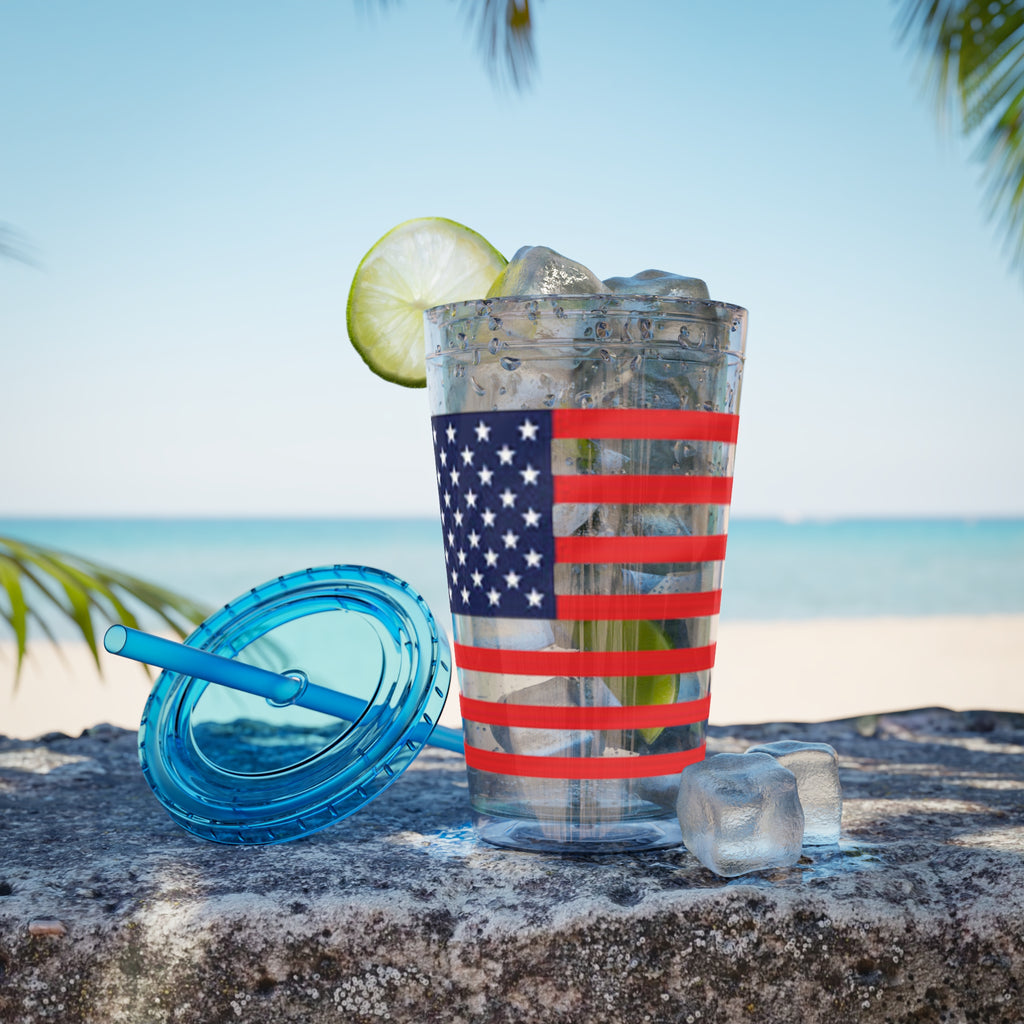 American Flag 16oz Tumbler with Straw – Patriotic USA Travel Cup