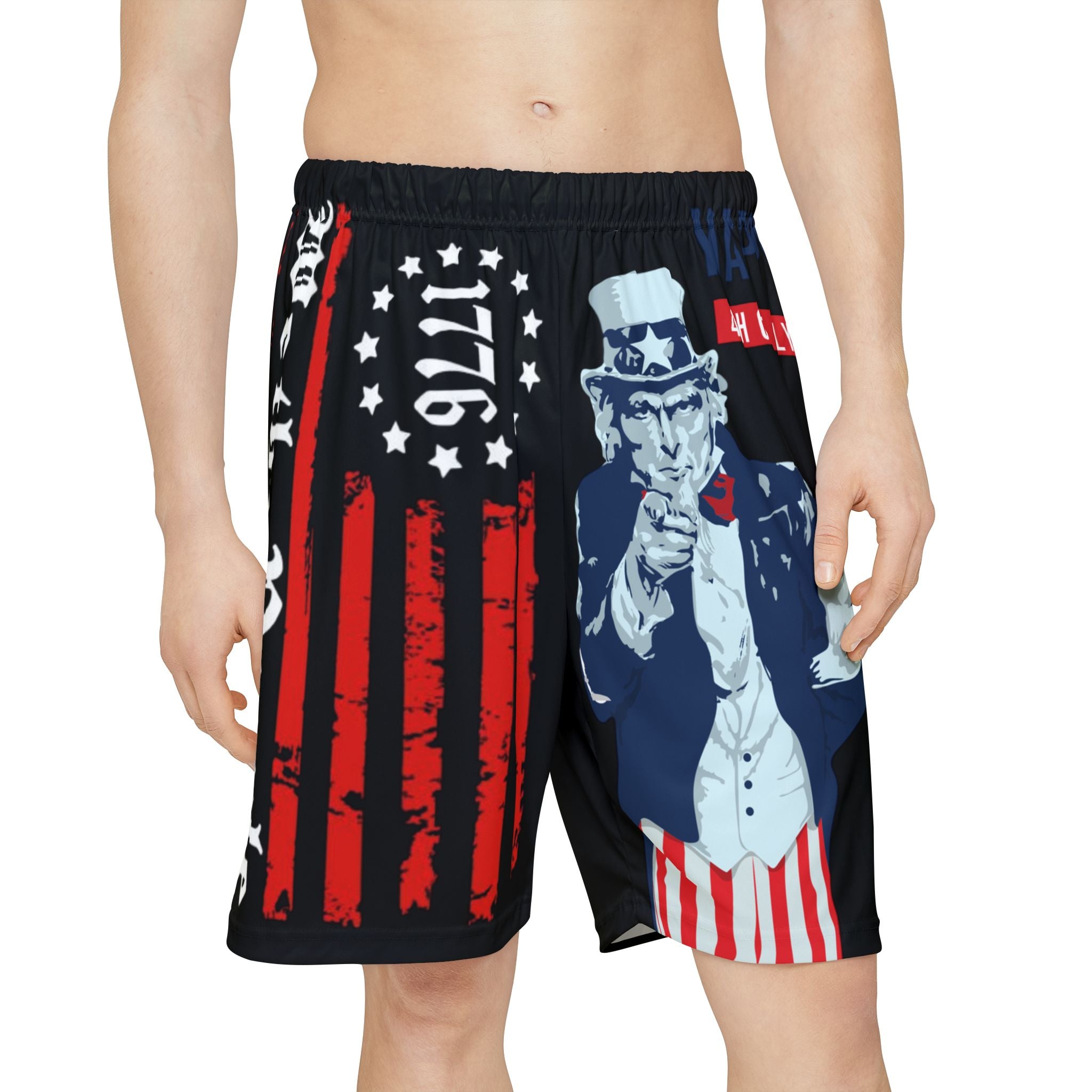 Patriotic Uncle Sam Men's Sports Shorts — "We the People" 4th of July Athletic Shorts