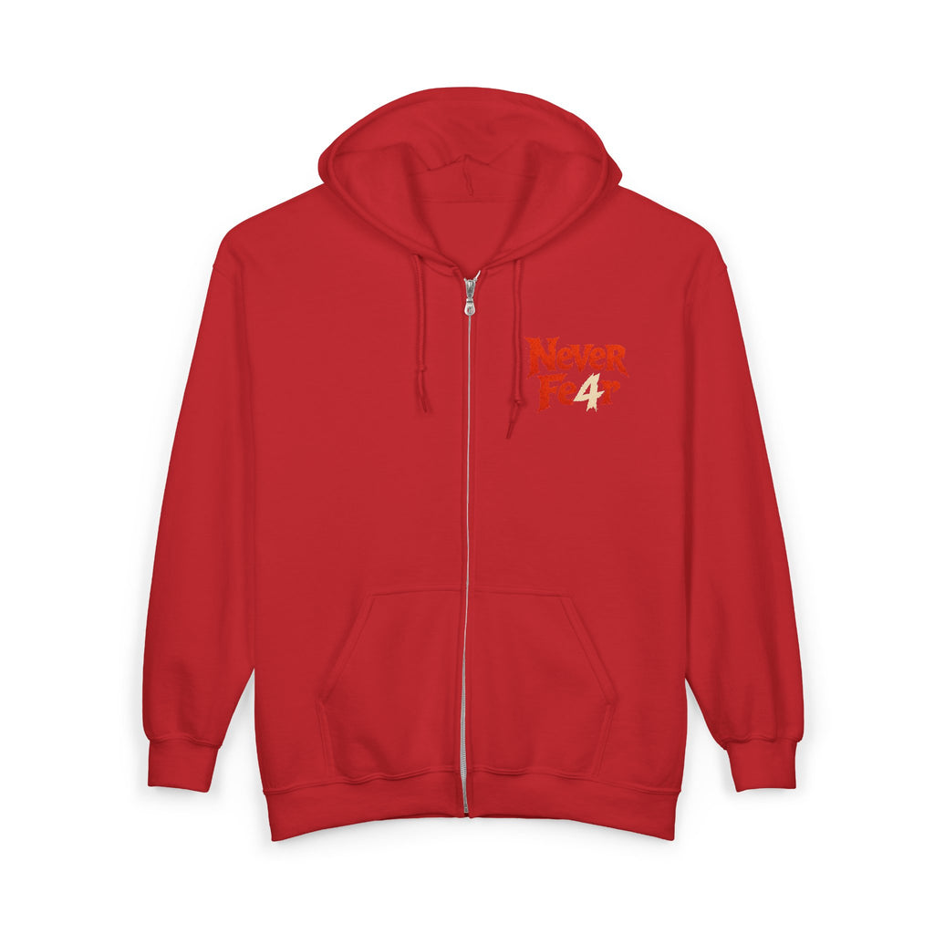 Full-Zip Hoodie — "Never Fear" Inspirational "Don't Let Fear Stop You" Motivational Zip-Up