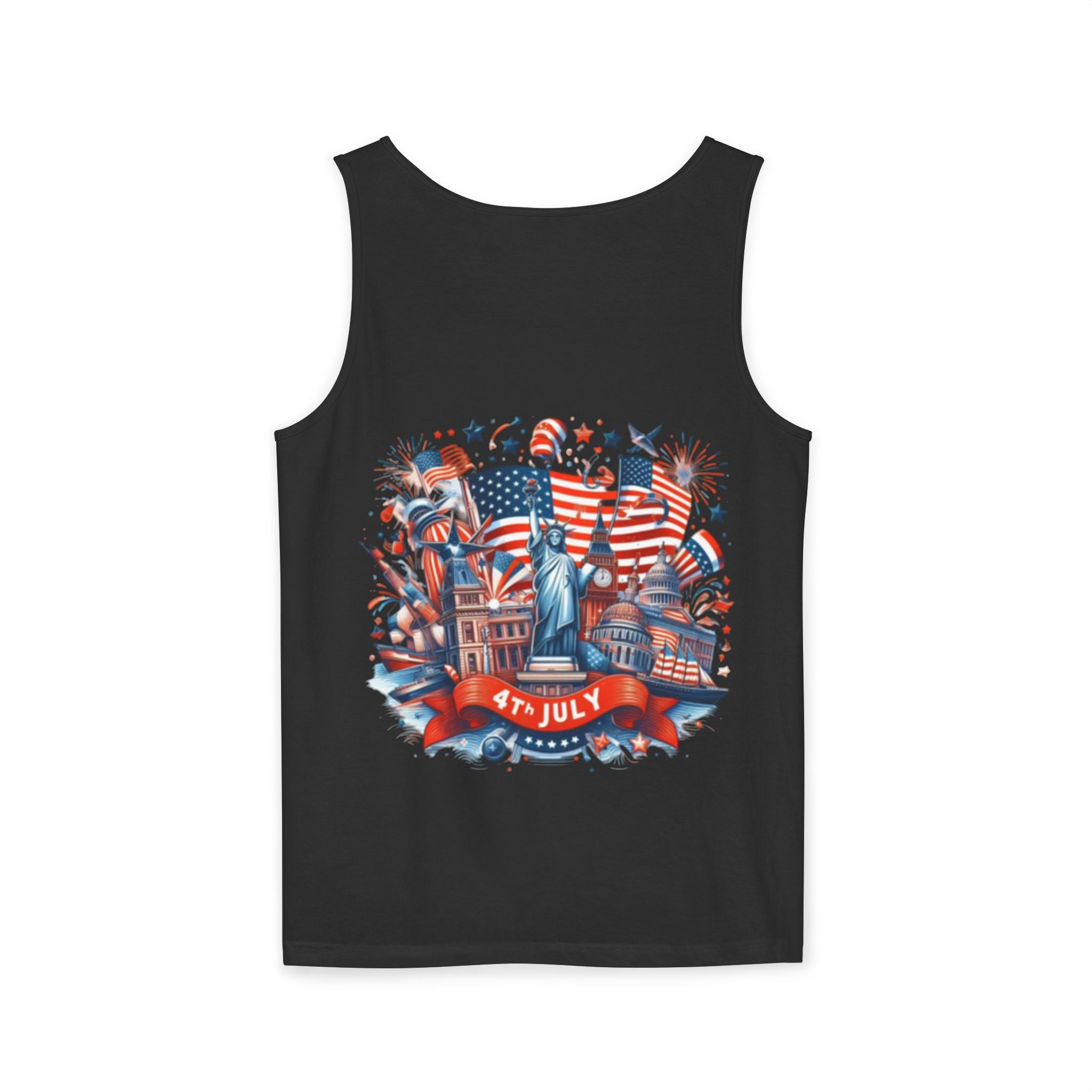 4th of July Patriotic Tank Top — USA Flag & Statue of Liberty Design