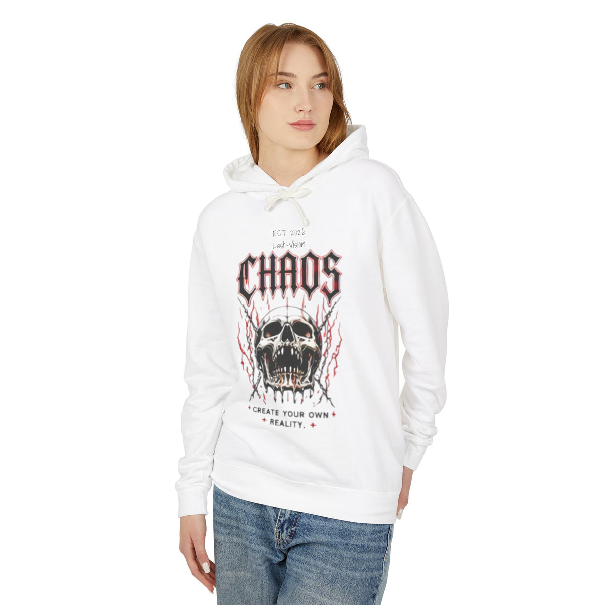 Chaos Skull & Rose Hoodie — Gothic Streetwear Pullover with "Chaos" Graphic