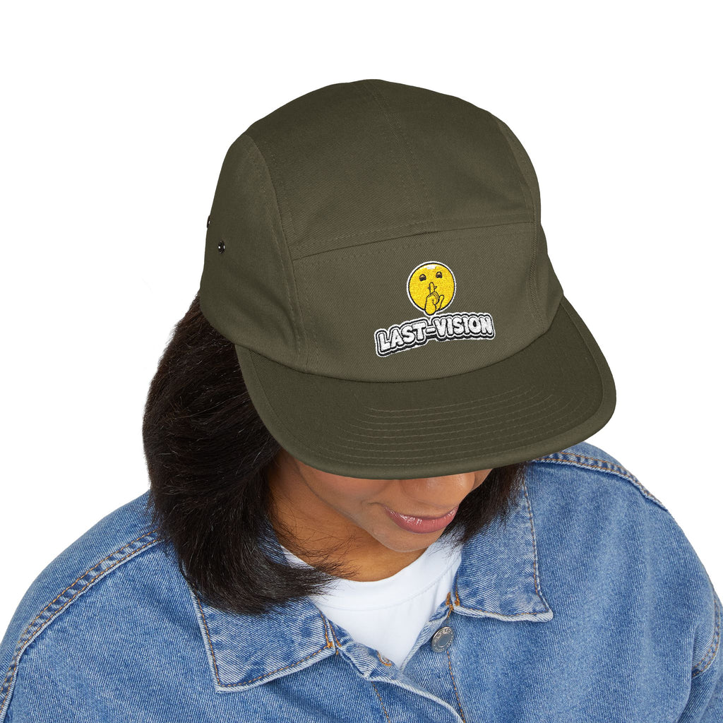 Last Vision Embroidered 5-Panel Cap — Retro Smiley Patch