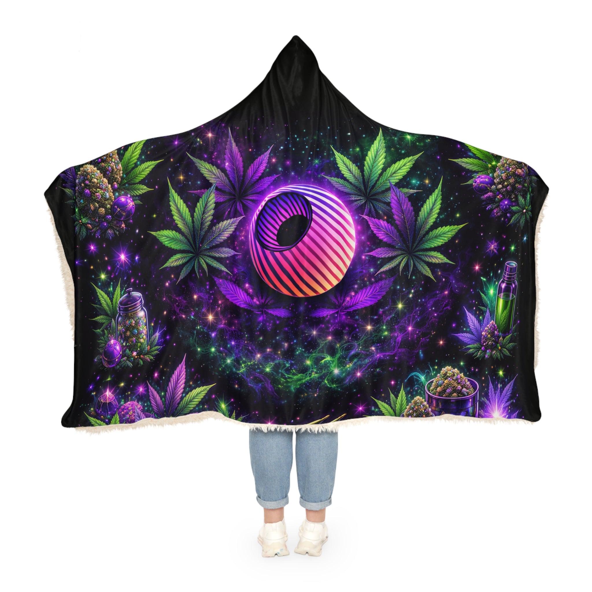 Galaxy Cannabis Hooded Blanket – Psychedelic Weed Snuggle Throw