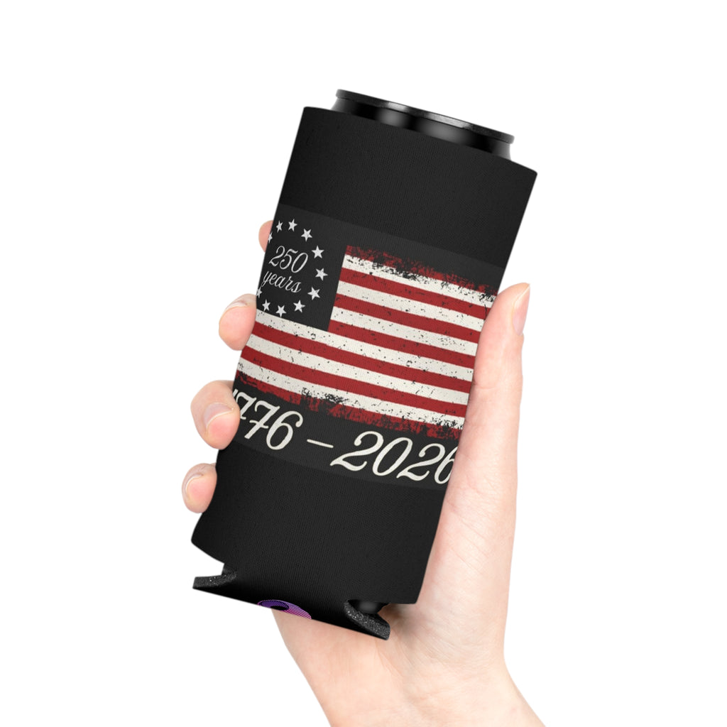 250 Years American Flag Can Cooler – 1776-2026 Patriotic Koozie