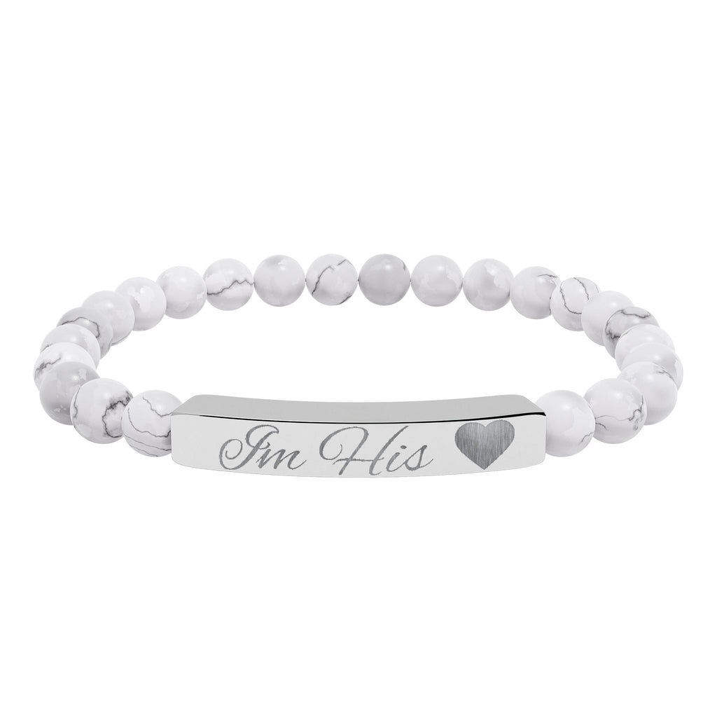 Engraved Natural Stone Stretch Bracelet — Personalized Bar with Heart