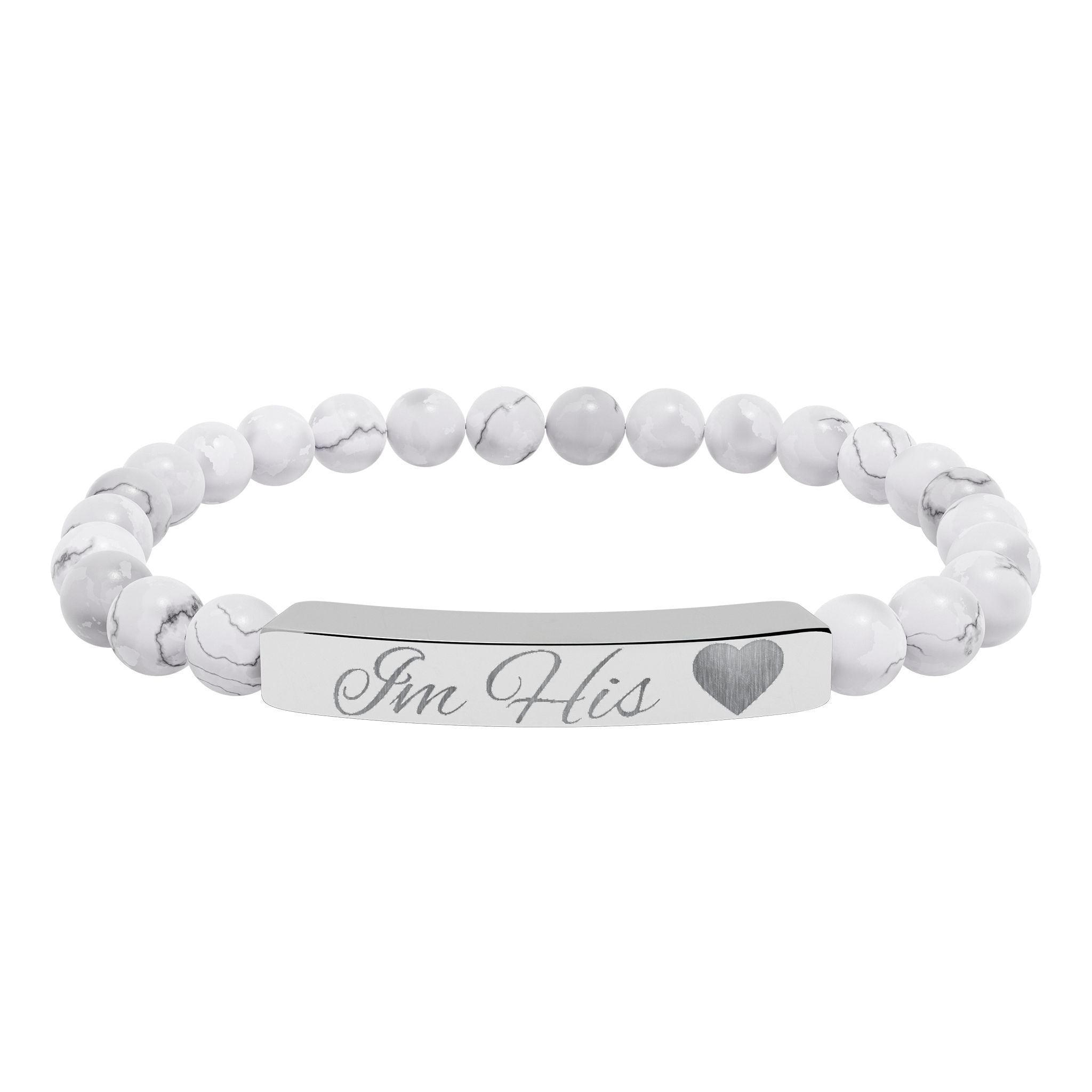 Engraved Natural Stone Stretch Bracelet — Personalized Bar with Heart