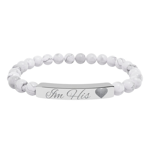 Engraved Natural Stone Stretch Bracelet — Personalized Bar with Heart