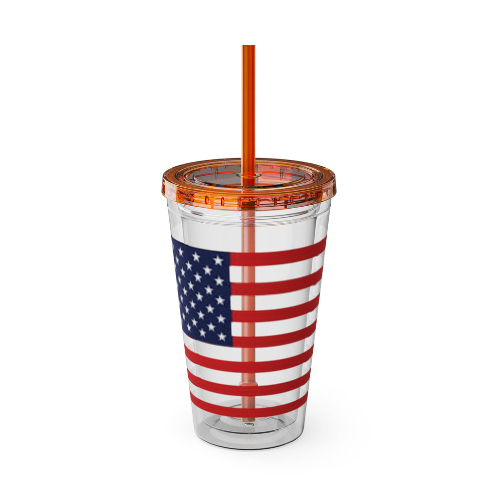 American Flag 16oz Tumbler with Straw – Patriotic USA Travel Cup