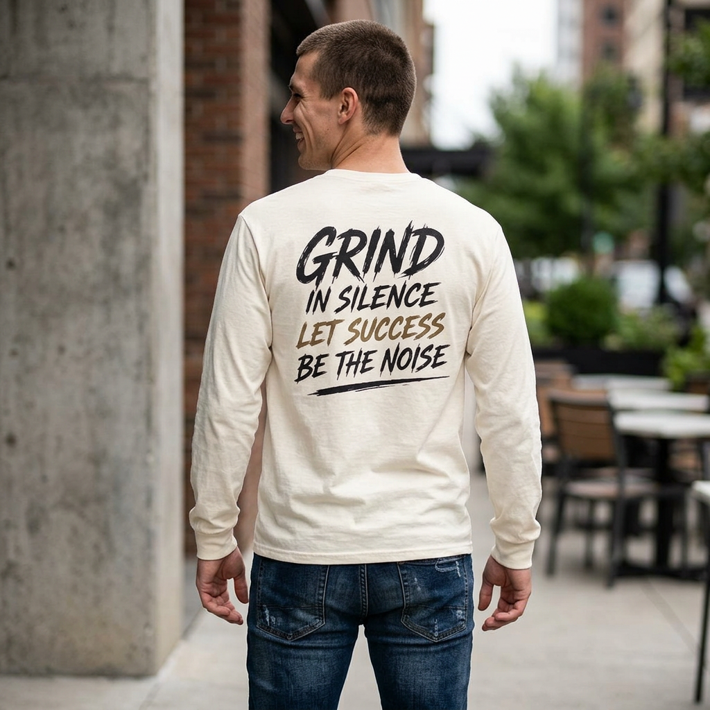 Grind in Silence Long Sleeve Tee — 'Let Success Be the Noise' Motivational Shirt