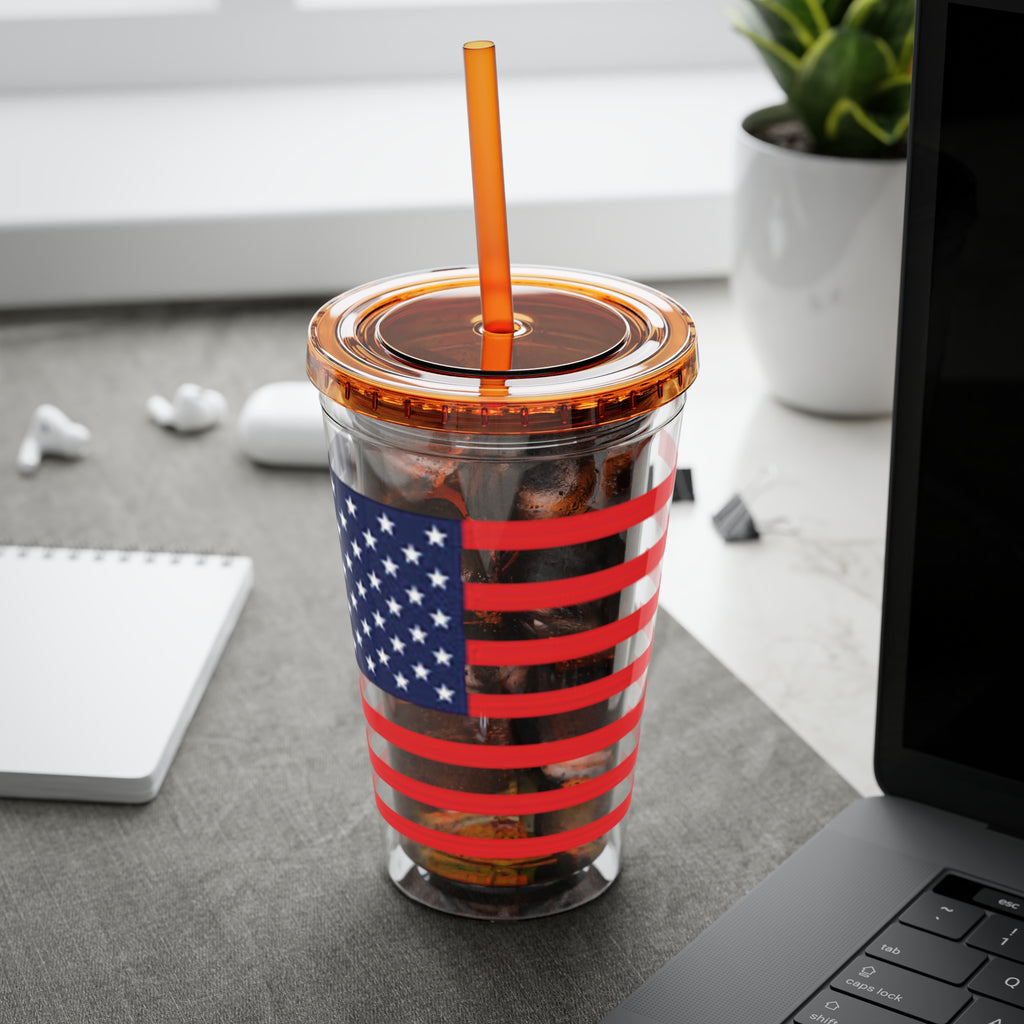 American Flag 16oz Tumbler with Straw – Patriotic USA Travel Cup