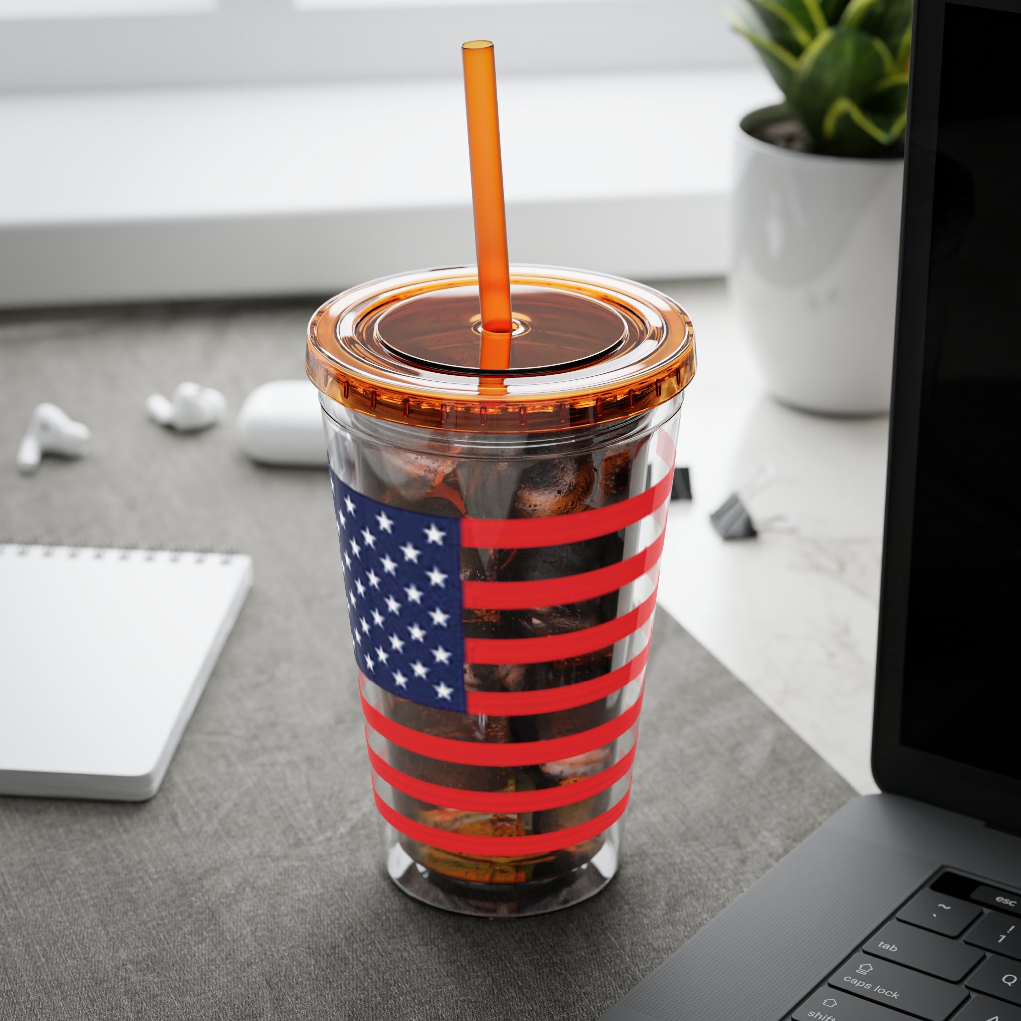 American Flag 16oz Tumbler with Straw – Patriotic USA Travel Cup