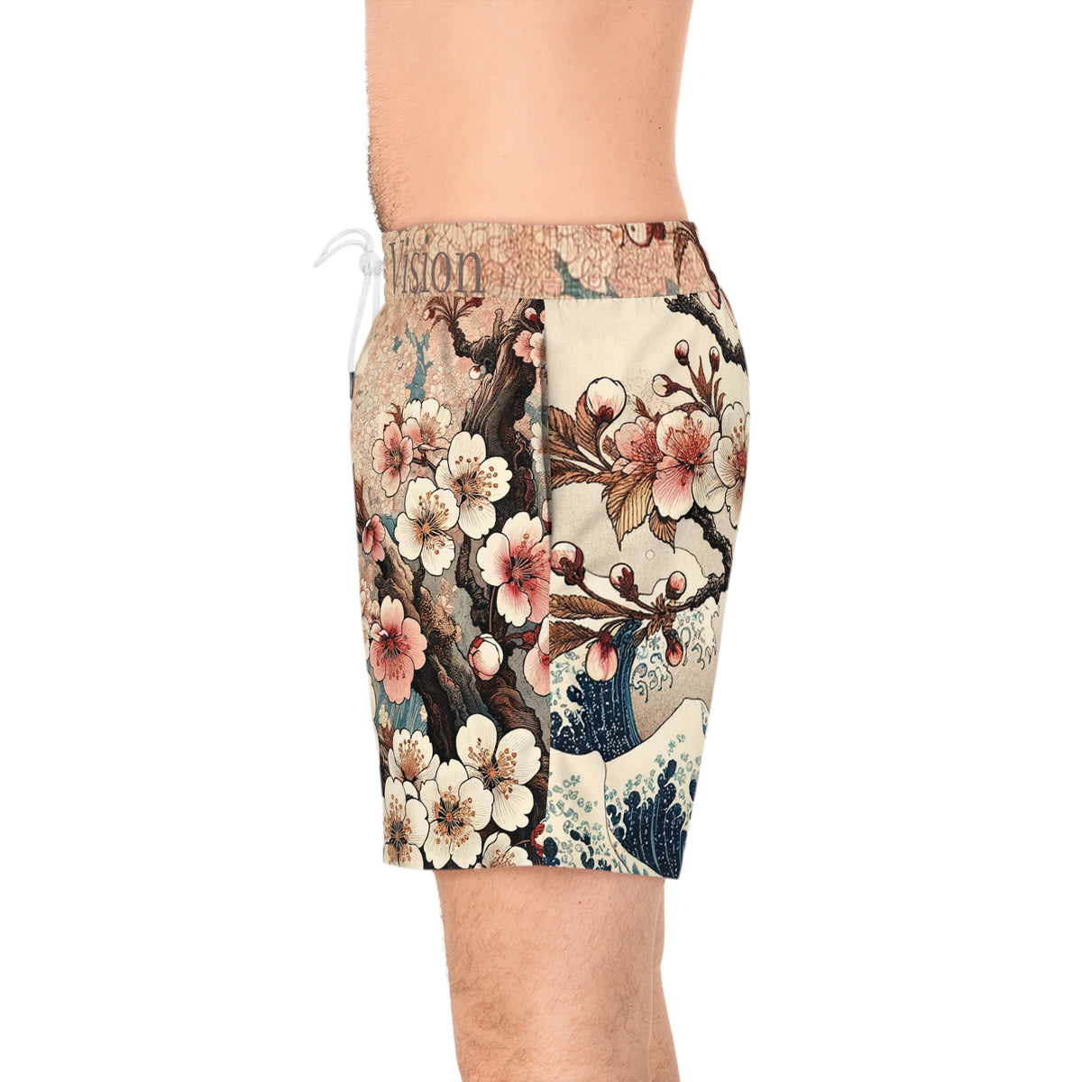 Floral Wave Swim Shorts — Vintage Japanese Cherry Blossom Boardshorts