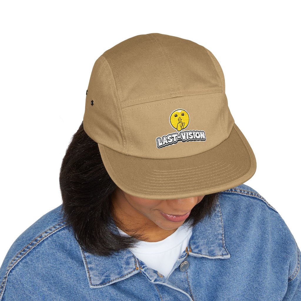 Last Vision Embroidered 5-Panel Cap — Retro Smiley Patch