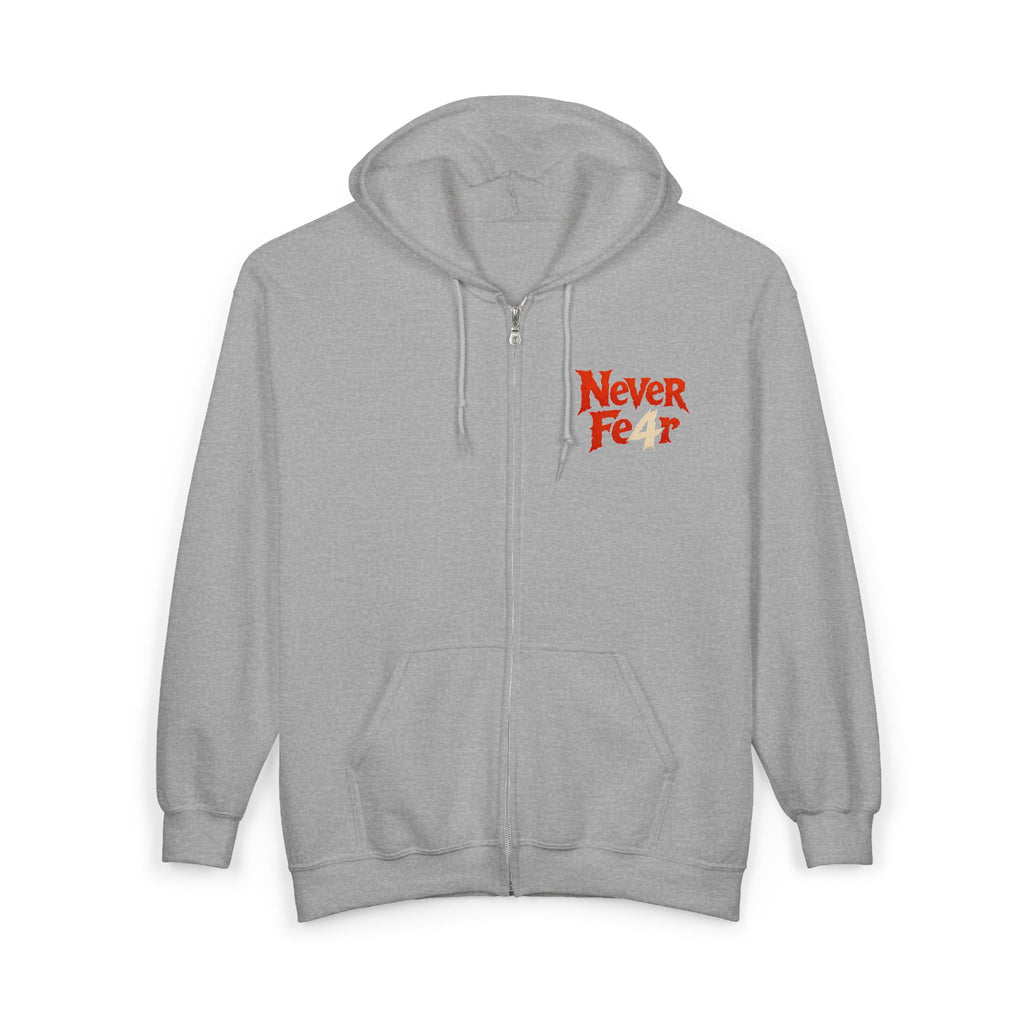 Full-Zip Hoodie — "Never Fear" Inspirational "Don't Let Fear Stop You" Motivational Zip-Up