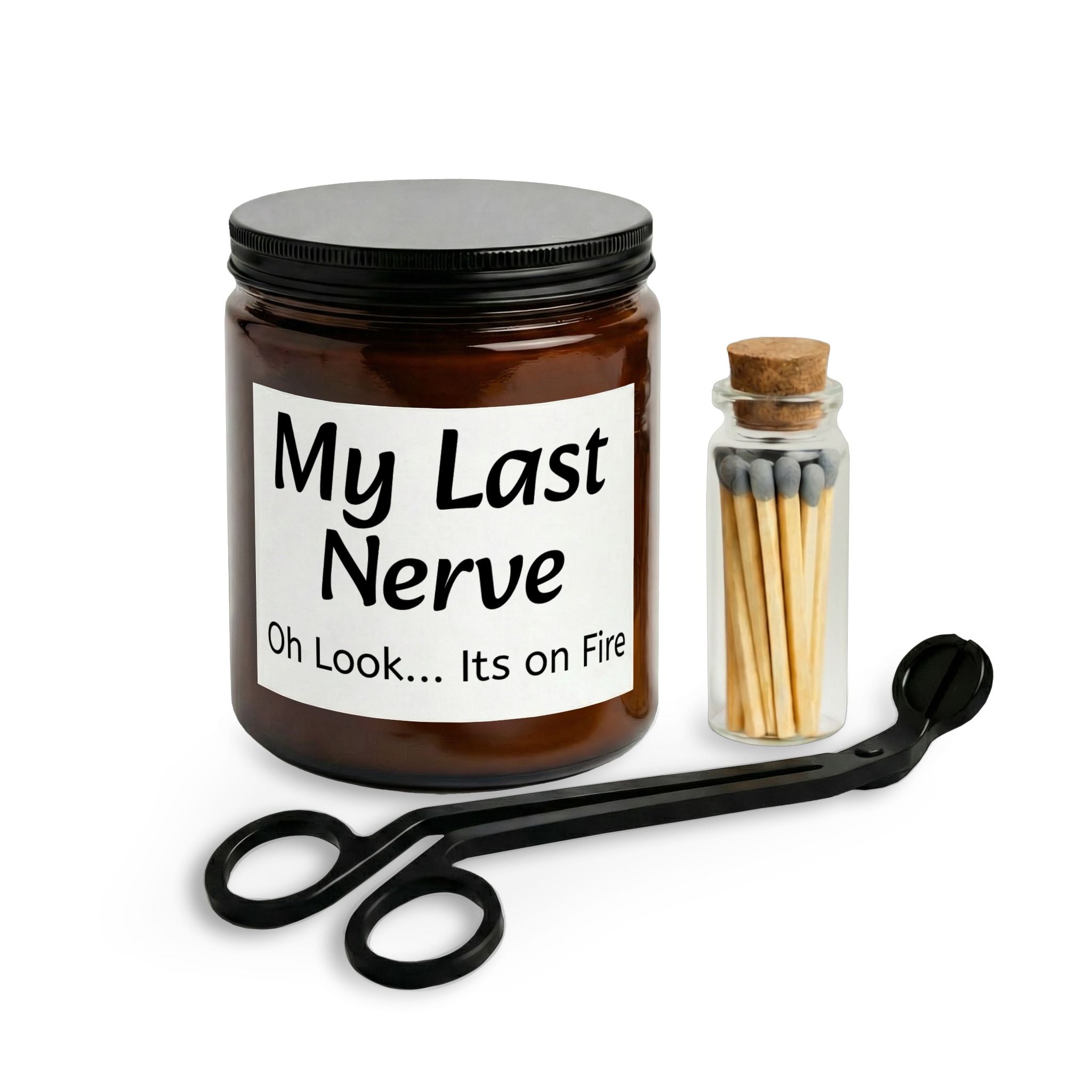 My Last Nerve Candle Set — Glass Jar Candle with Matches & Wick Trimmer