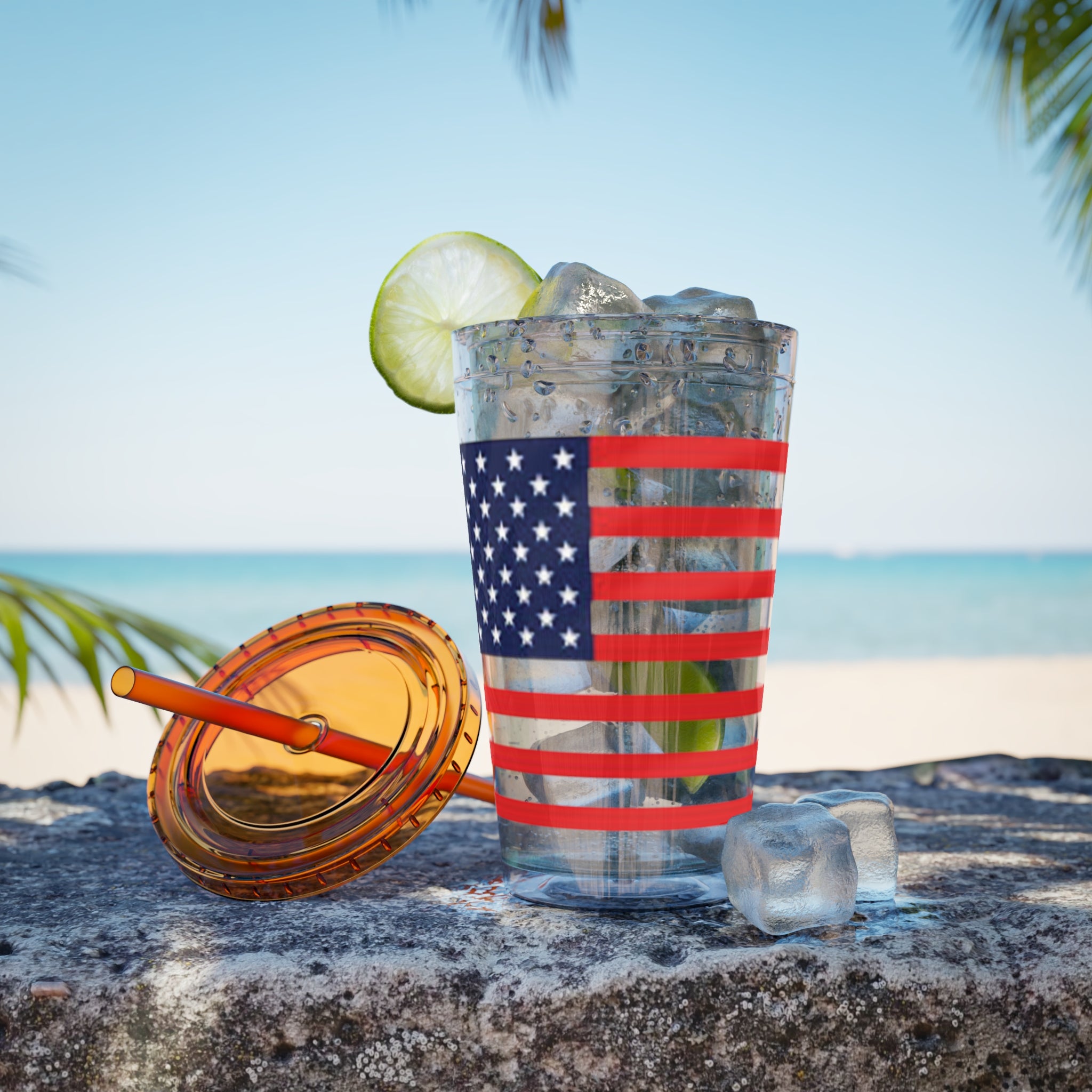 American Flag 16oz Tumbler with Straw – Patriotic USA Travel Cup