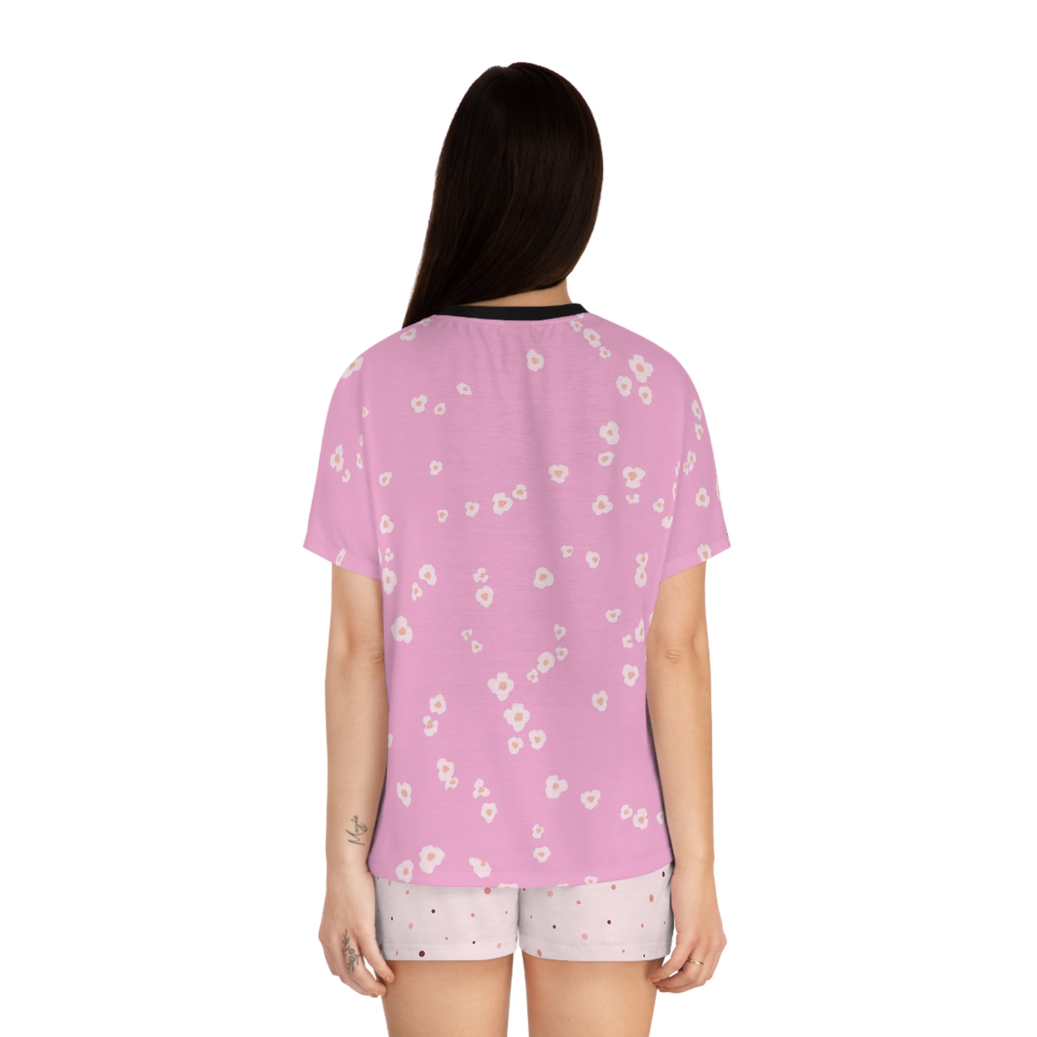 Pink Floral Women's Pajama Set — Short Sleeve Top & Star Print Shorts