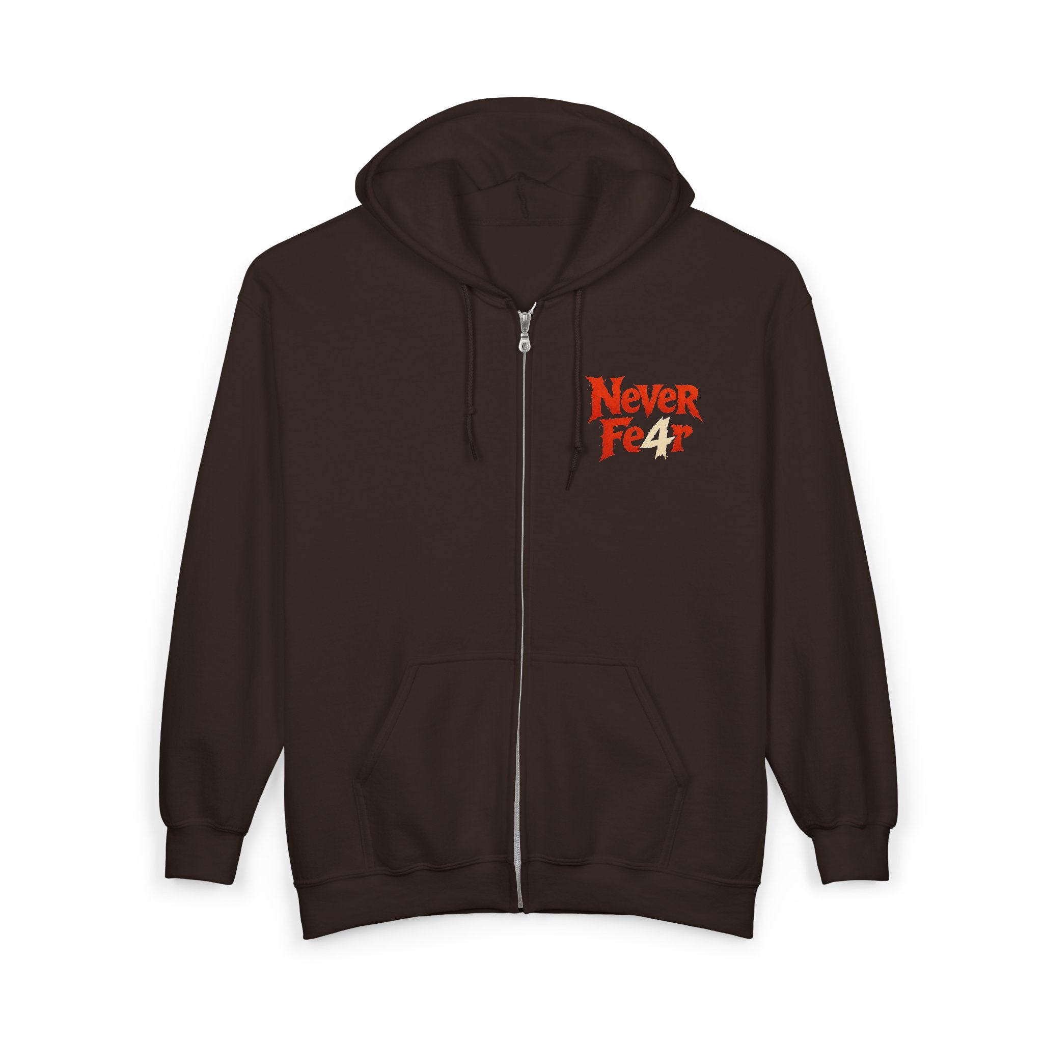 Full-Zip Hoodie — "Never Fear" Inspirational "Don't Let Fear Stop You" Motivational Zip-Up