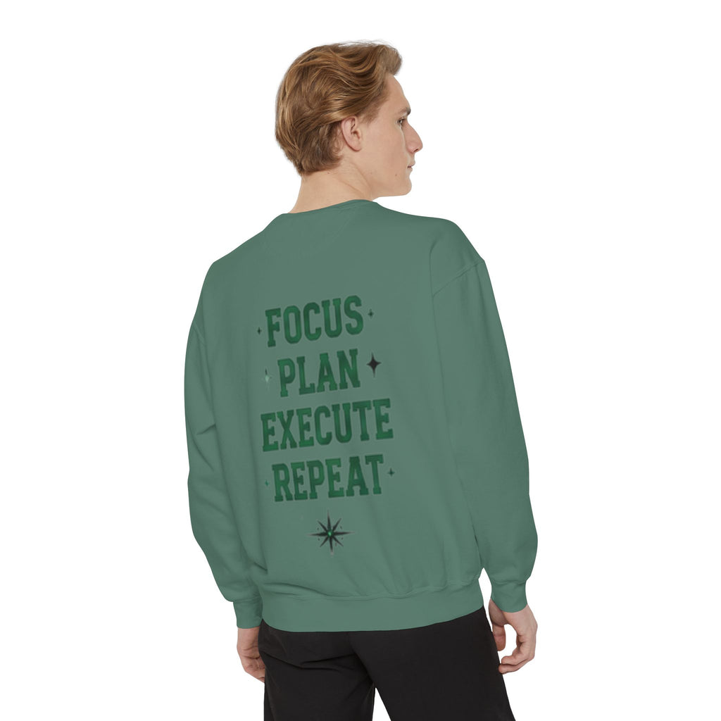 Discipline Sweatshirt — 'Discipline' Angel Graphic with 'Focus Plan Execute Repeat' Motivational Back