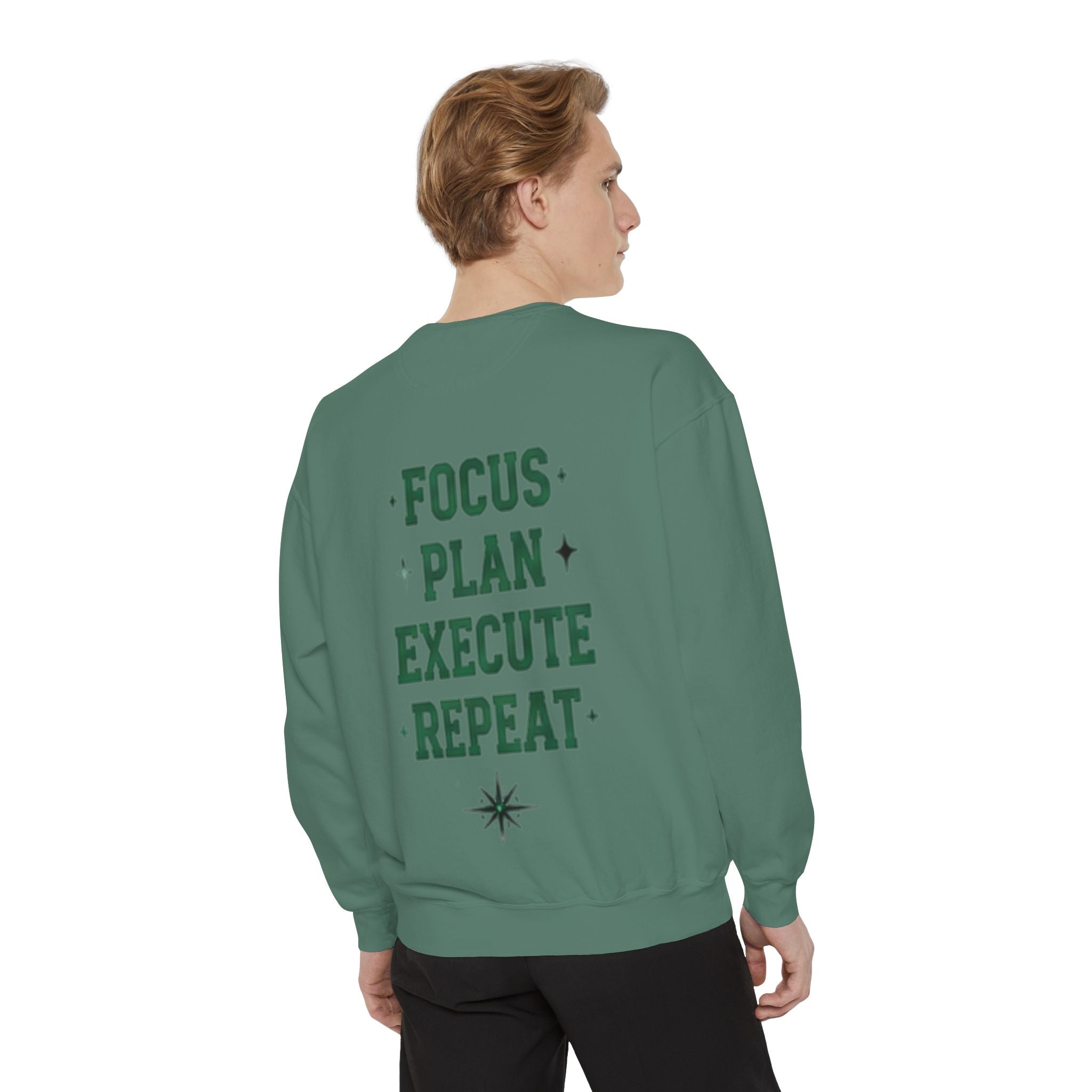 Discipline Sweatshirt — 'Discipline' Angel Graphic with 'Focus Plan Execute Repeat' Motivational Back