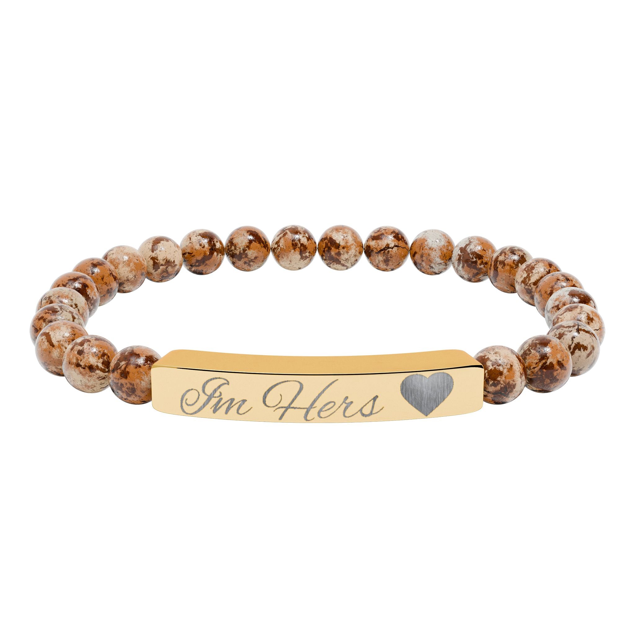 Engravable Natural Stone Bead Bar Bracelet — Personalized Heart Accent